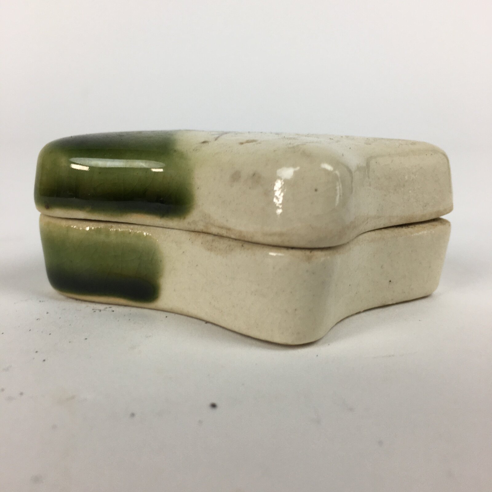 Japanese Ceramic Oribe Ware Incense Container Kogo Vtg Tea Ceremony PP871