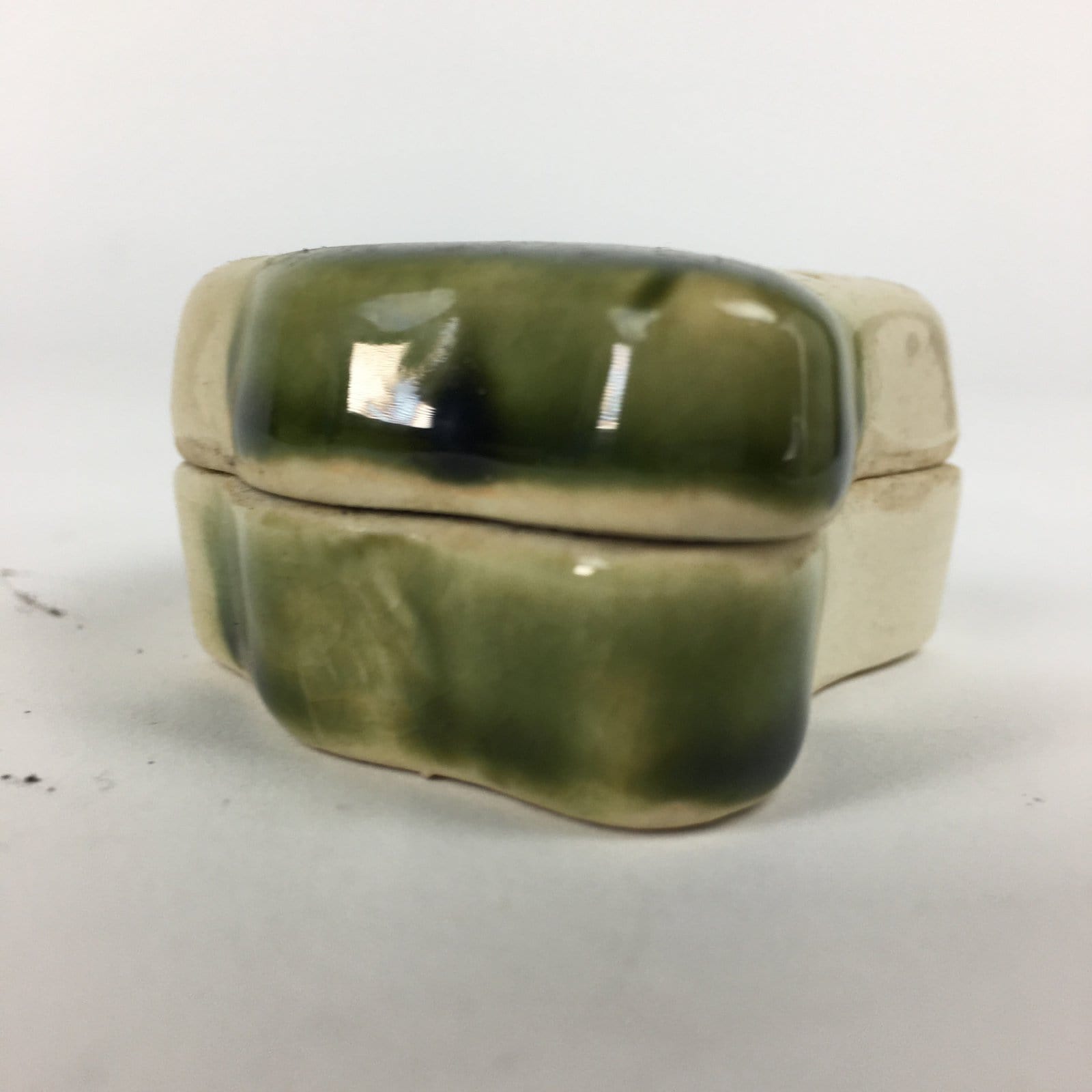 Japanese Ceramic Oribe Ware Incense Container Kogo Vtg Tea Ceremony PP871