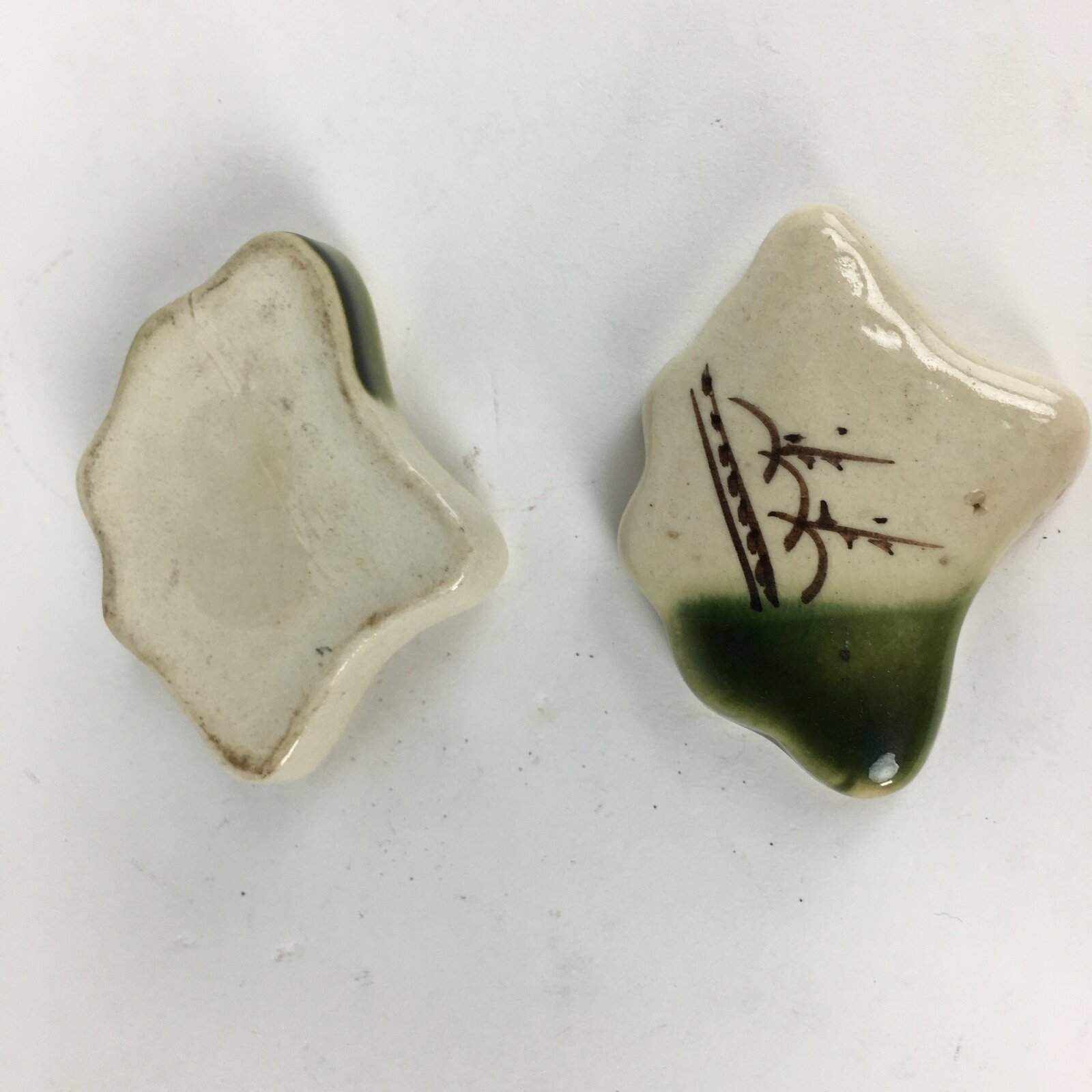 Japanese Ceramic Oribe Ware Incense Container Kogo Vtg Tea Ceremony PP871