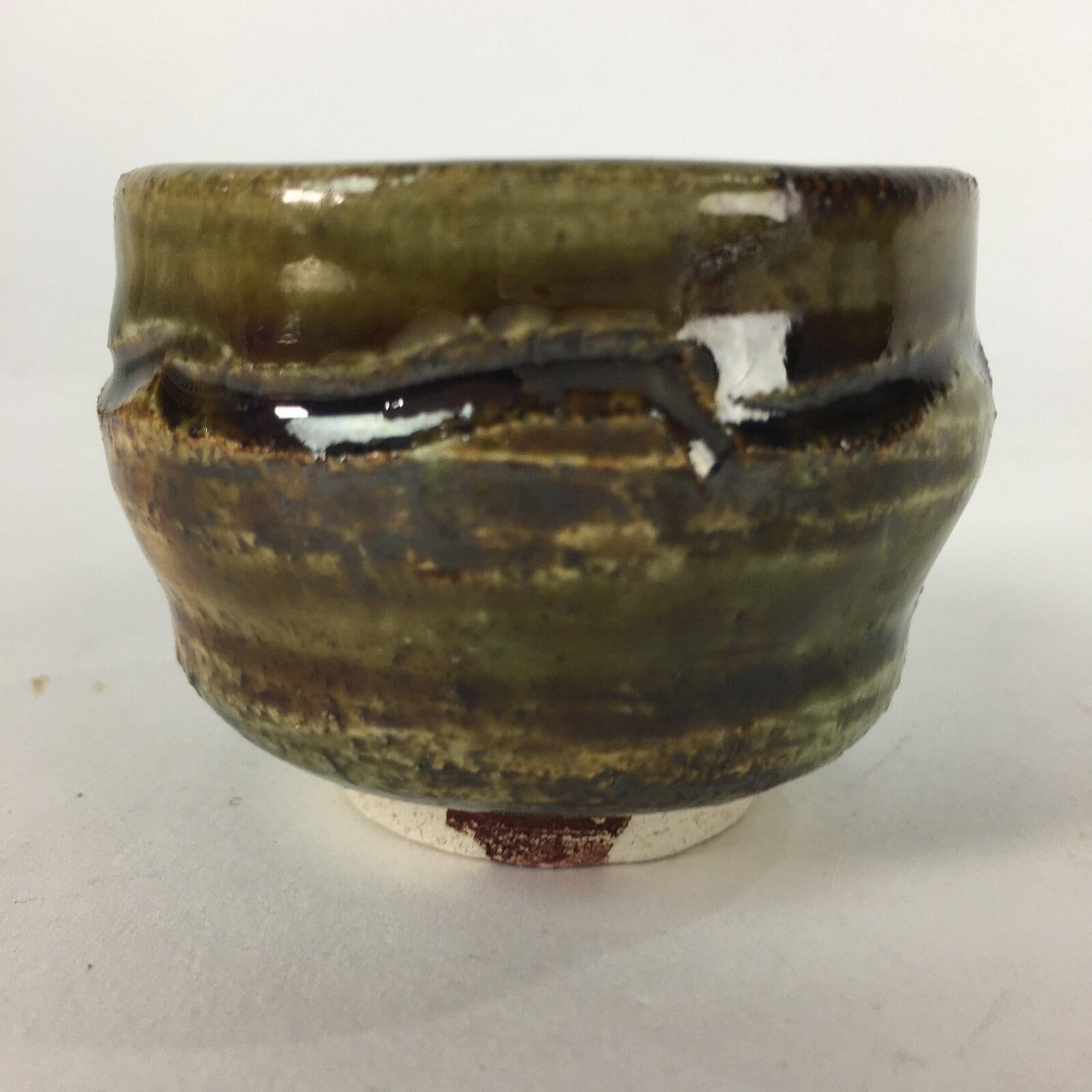 Japanese Ceramic Oribe Ware Sake Cup Vtg Guinomi Ochoko Green Glaze GU967