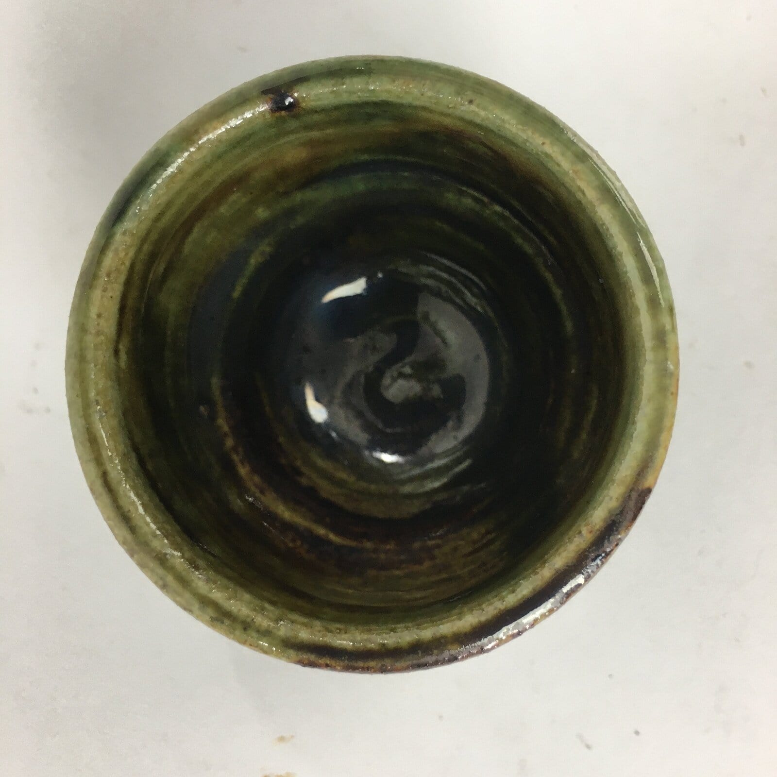 Japanese Ceramic Oribe Ware Sake Cup Vtg Guinomi Ochoko Green Glaze GU967