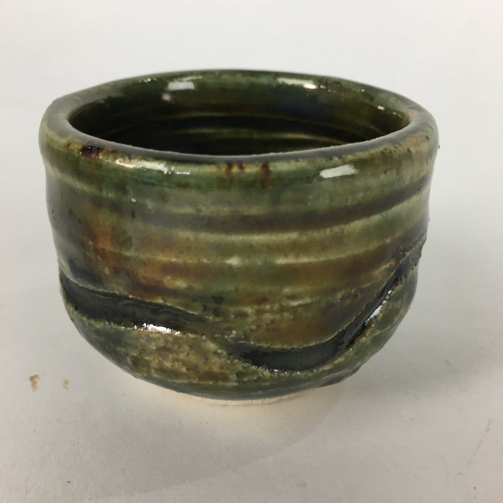 Japanese Ceramic Oribe Ware Sake Cup Vtg Guinomi Ochoko Green Glaze GU968