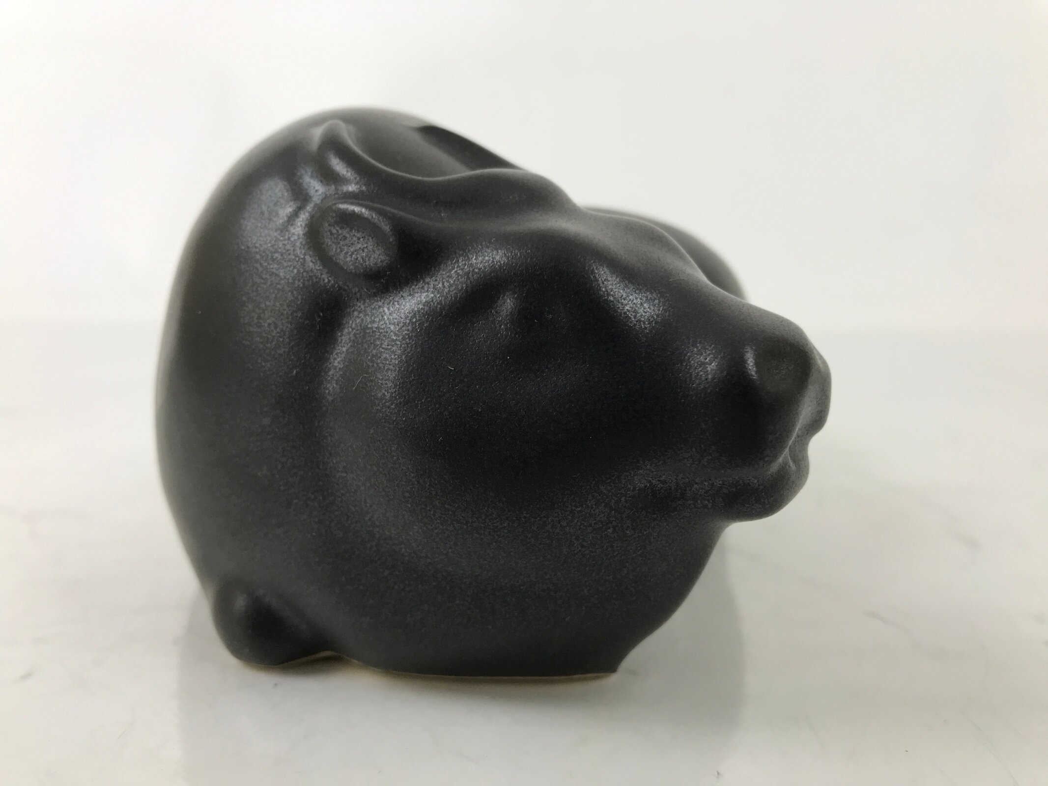 Japanese Ceramic Ox Figurine Vtg Black Ushi Zodiac Decoration W/ Wood Box PX769