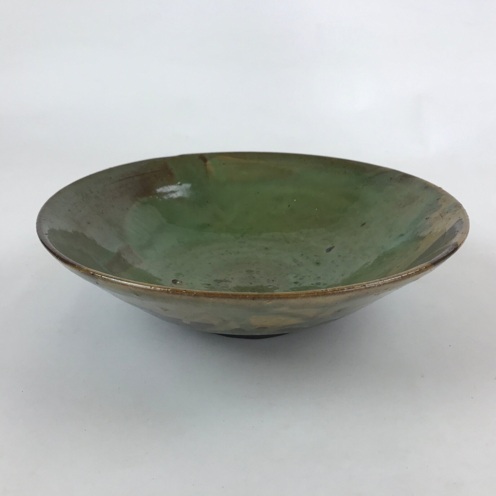 Japanese Ceramic Ozara Large Plate Vtg Serving Display Brown Green Glaze PY487