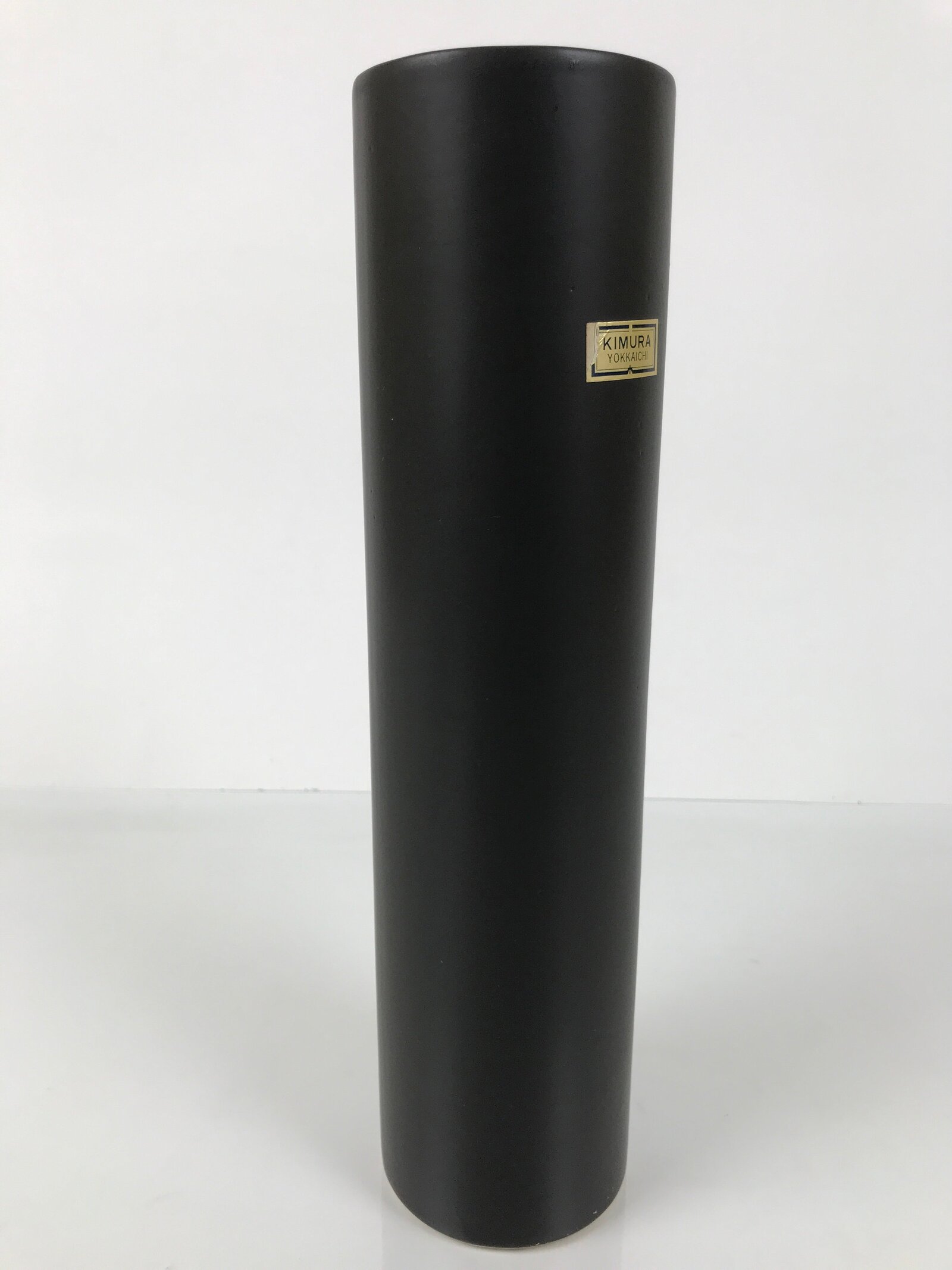 Japanese Ceramic Pottery Flower Vase Ikebana Kabin Slender Cylinder Black FK211