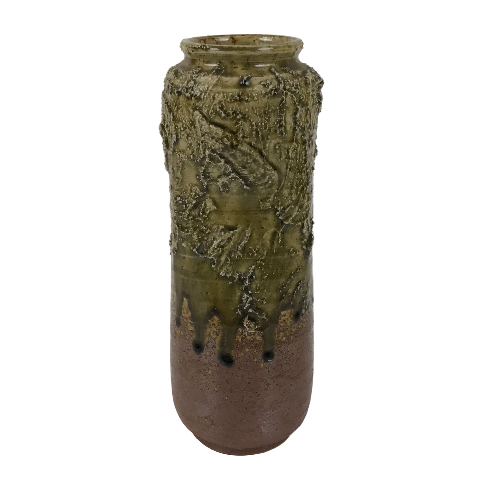 Japanese Ceramic Pottery Flower Vase Vtg Ikebana Arrangement Kabin Green FK203