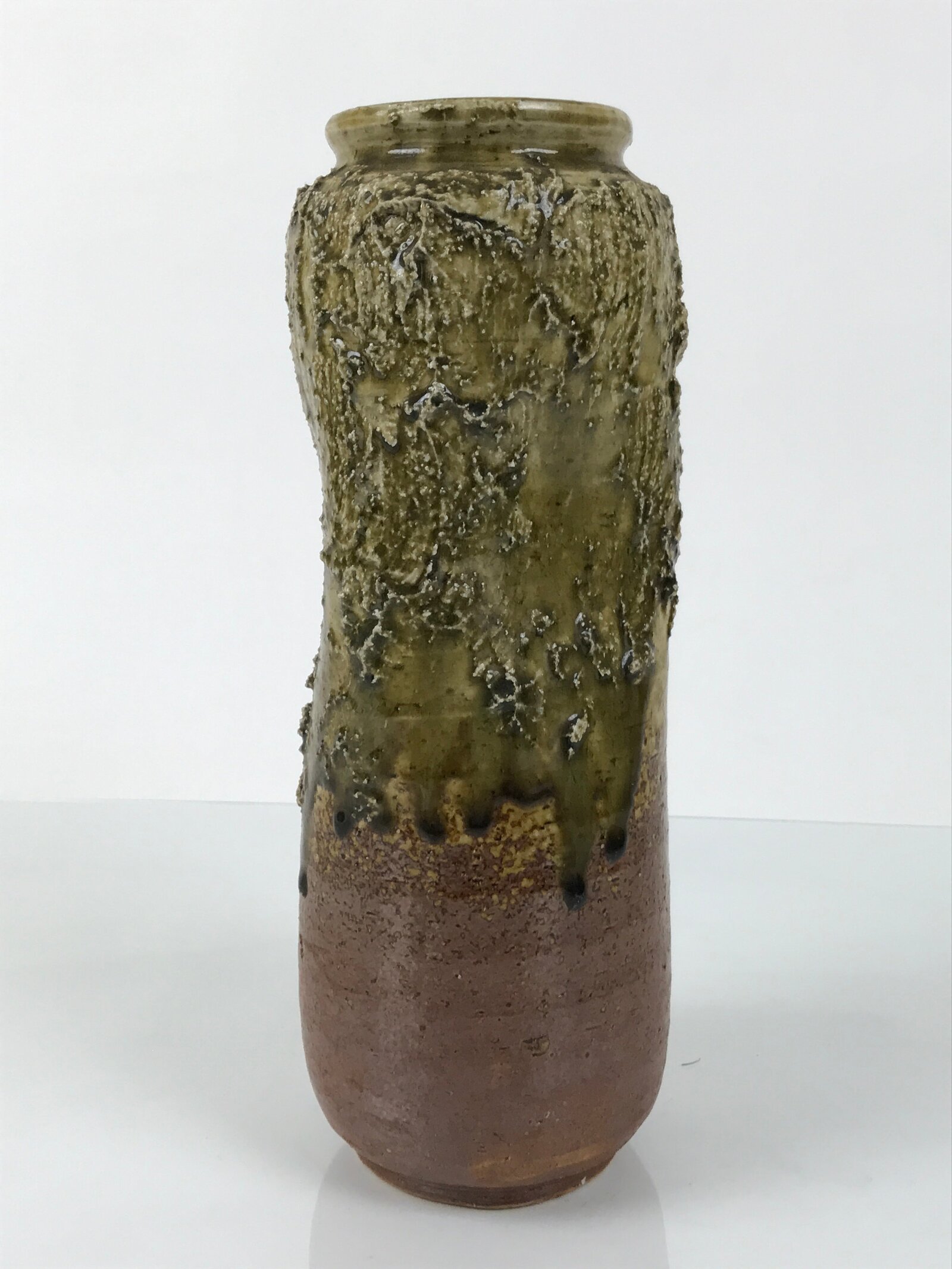 Japanese Ceramic Pottery Flower Vase Vtg Ikebana Arrangement Kabin Green FK203