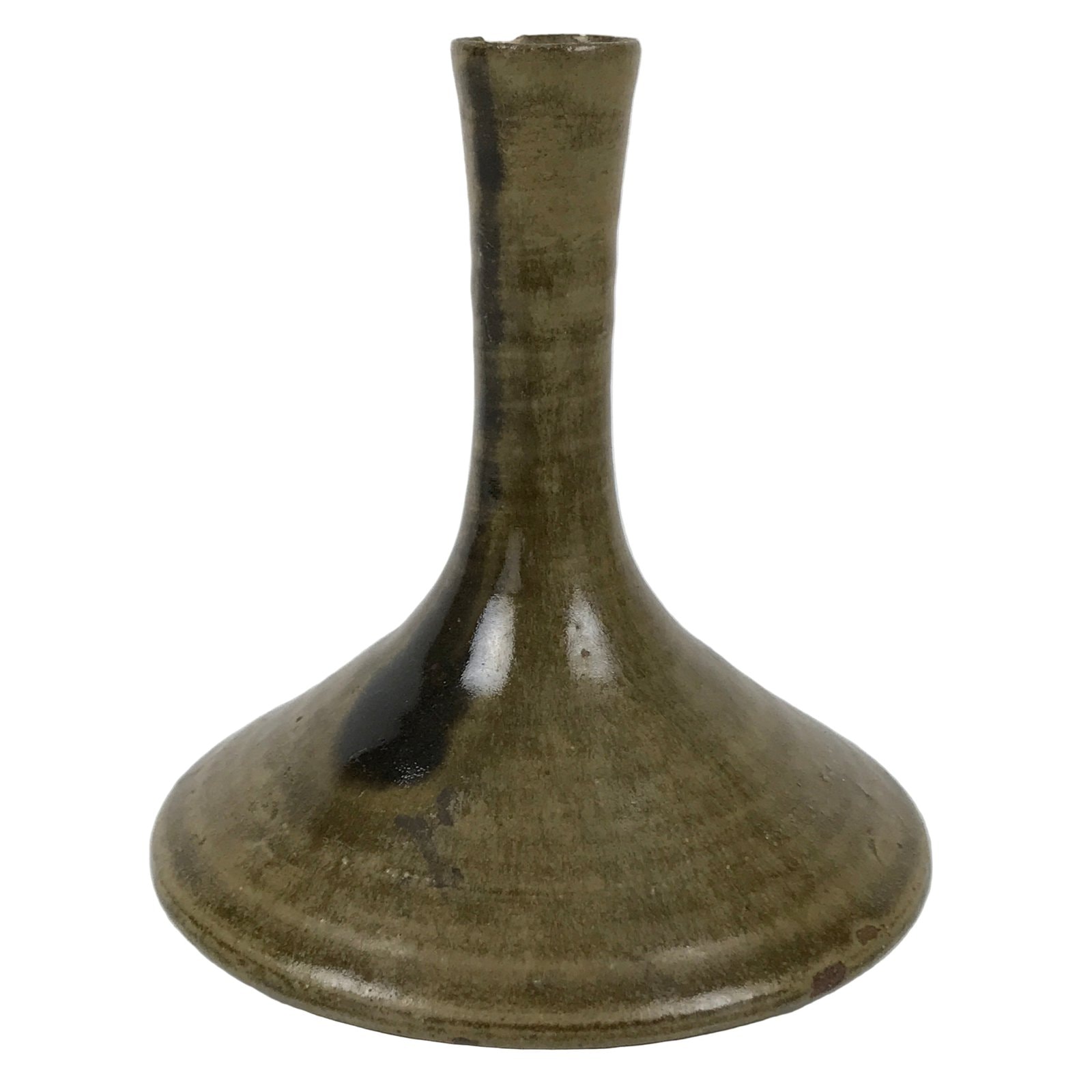 Japanese Ceramic Pottery Flower Vase Vtg Ikebana Kabin Slender Neck Brown FK206