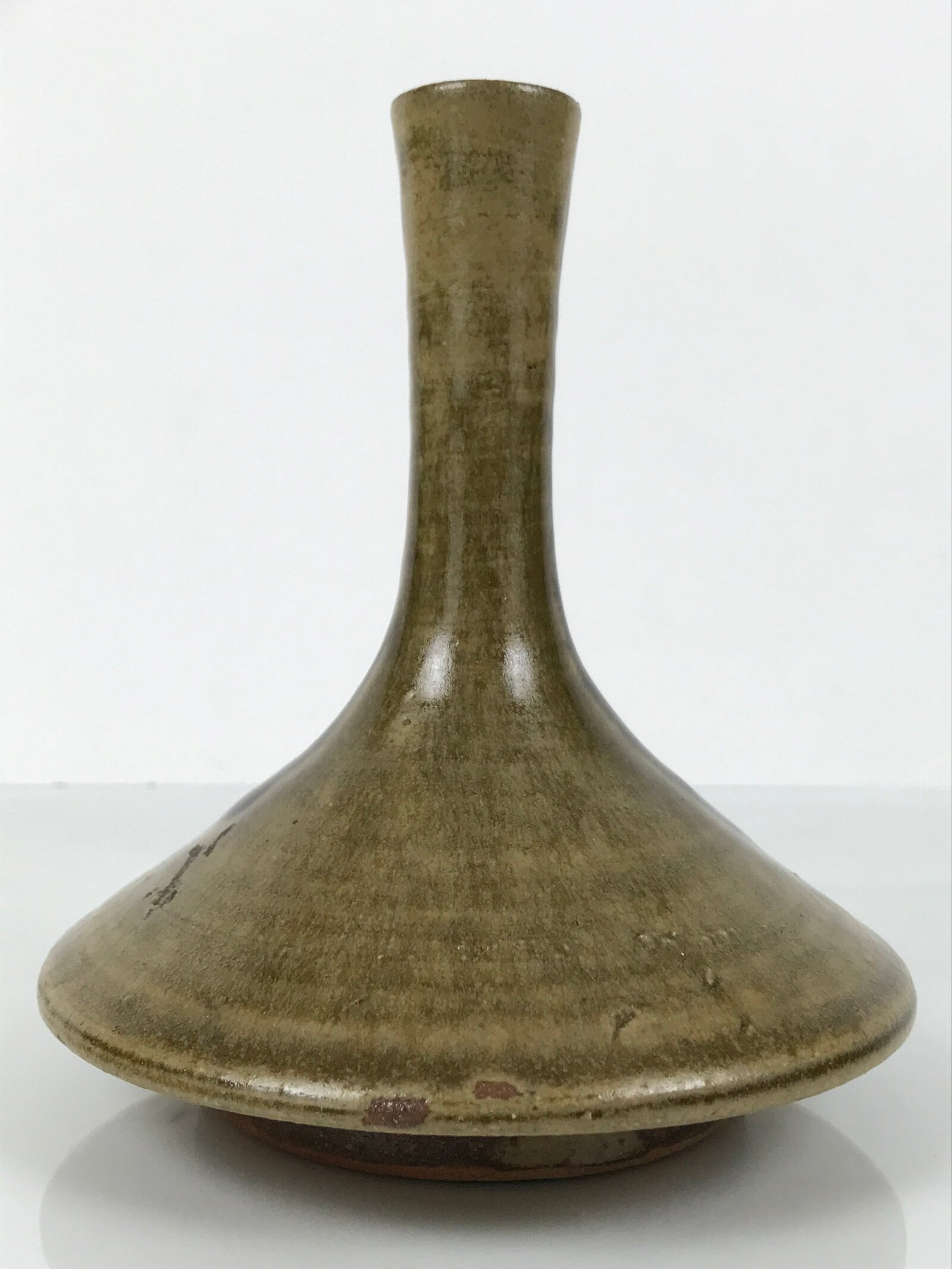 Japanese Ceramic Pottery Flower Vase Vtg Ikebana Kabin Slender Neck Brown FK206