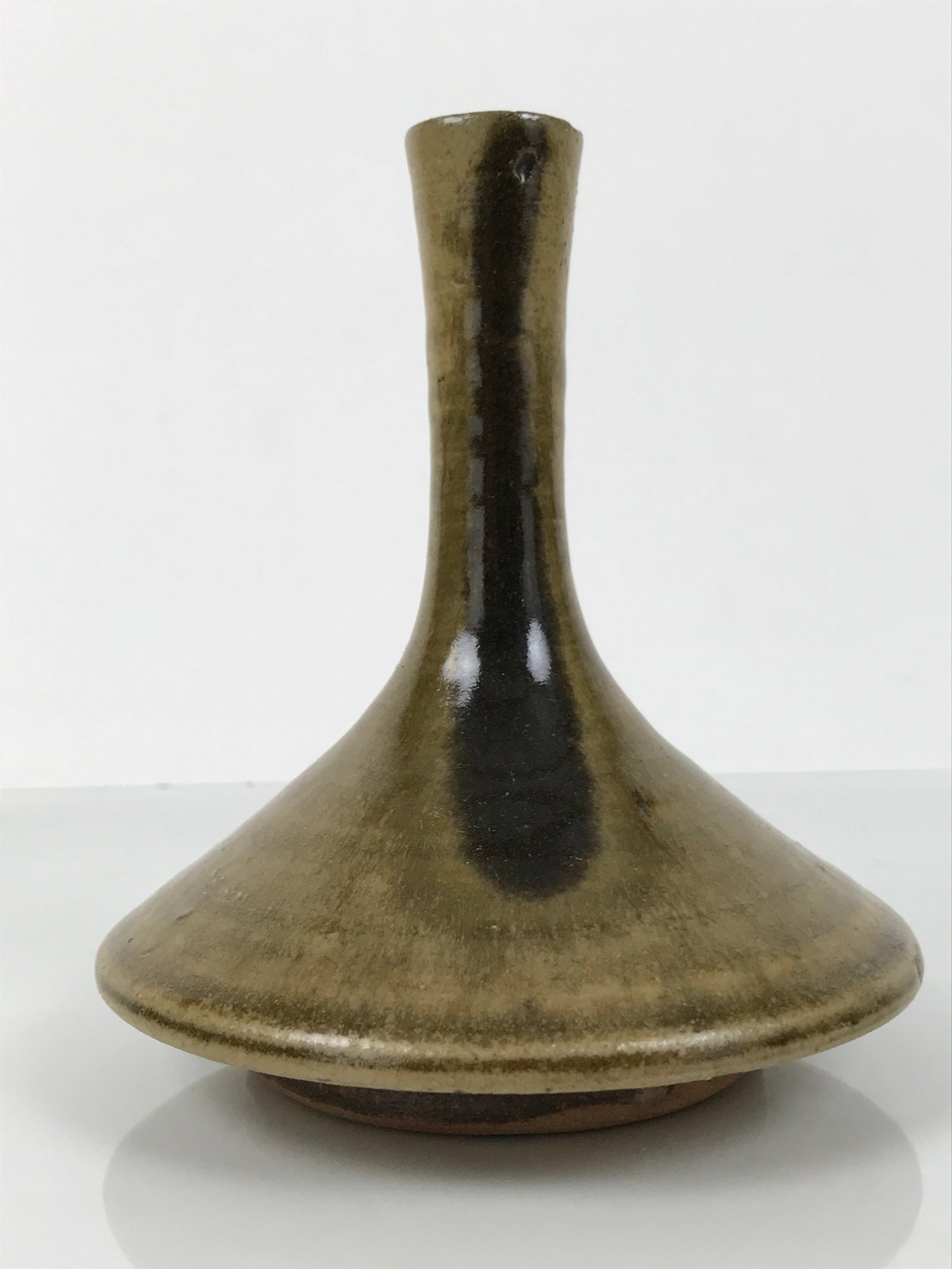 Japanese Ceramic Pottery Flower Vase Vtg Ikebana Kabin Slender Neck Brown FK206