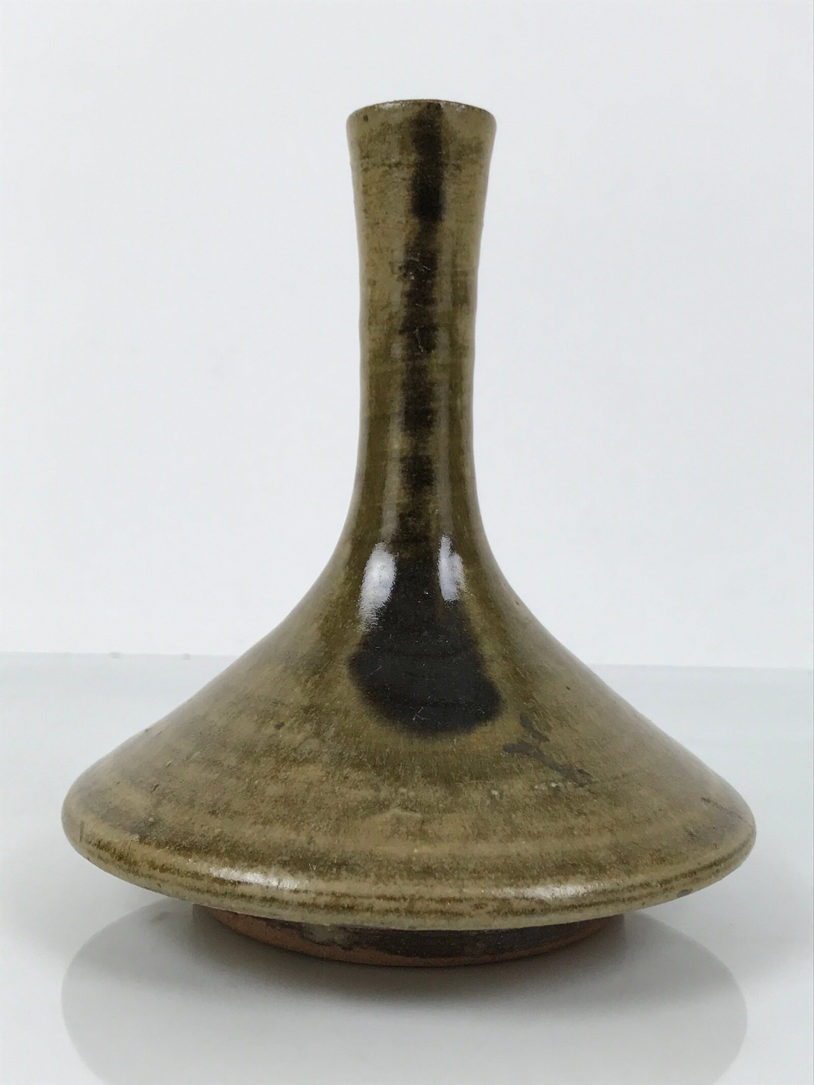 Japanese Ceramic Pottery Flower Vase Vtg Ikebana Kabin Slender Neck Brown FK206