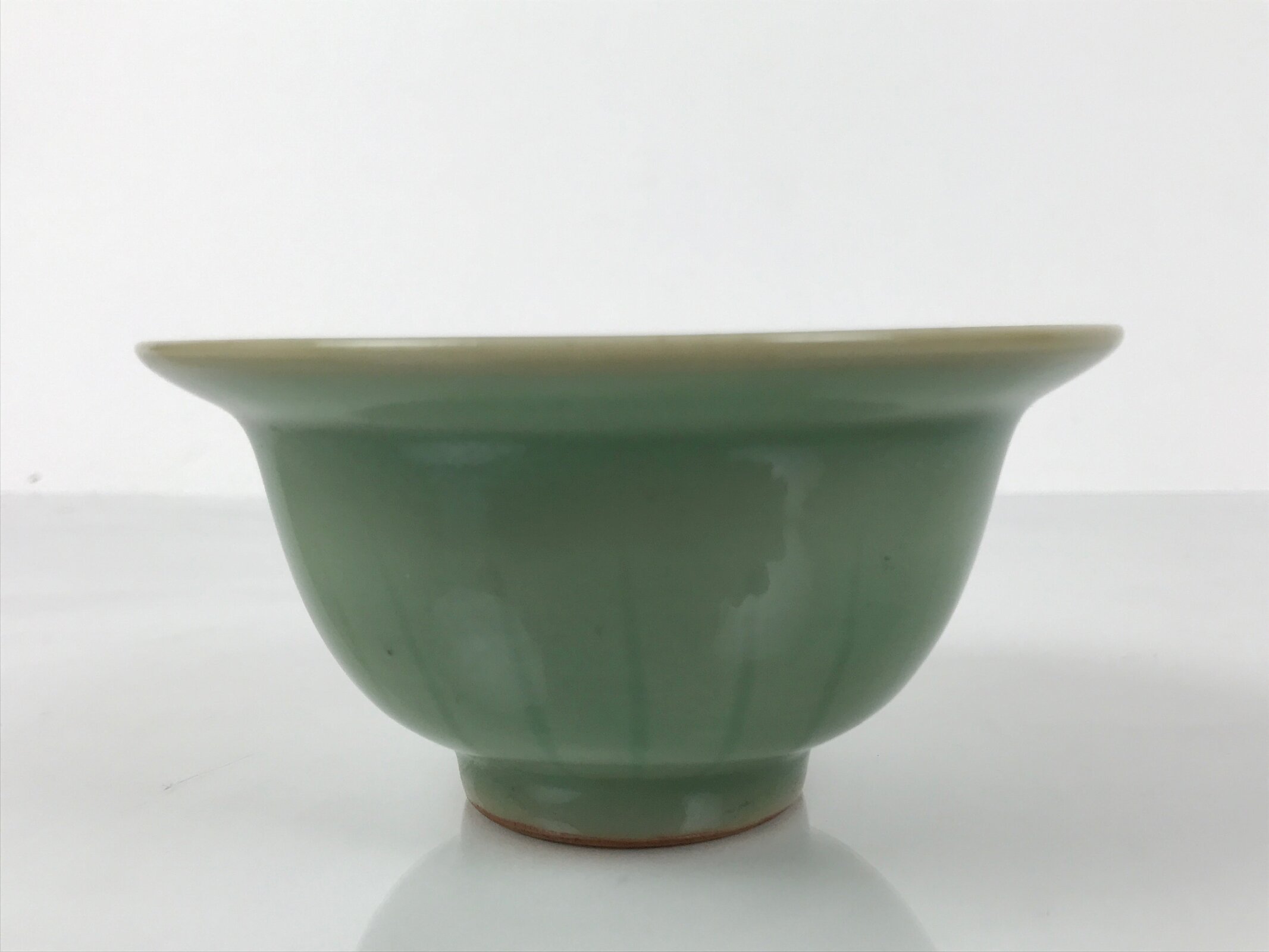 Japanese Ceramic Pottery Small Bowl Vtg Deep Kobachi Celadon Green Kanji Y472