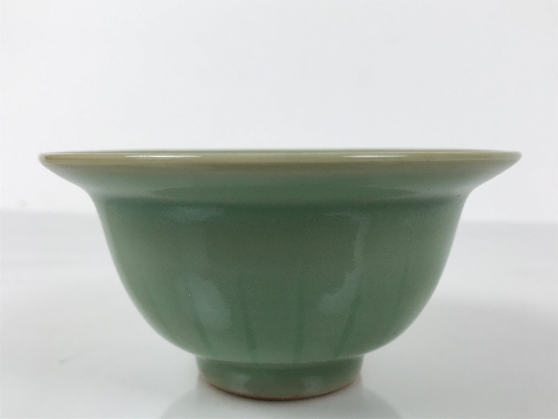 Japanese Ceramic Pottery Small Bowl Vtg Deep Kobachi Celadon Green Kanji Y472
