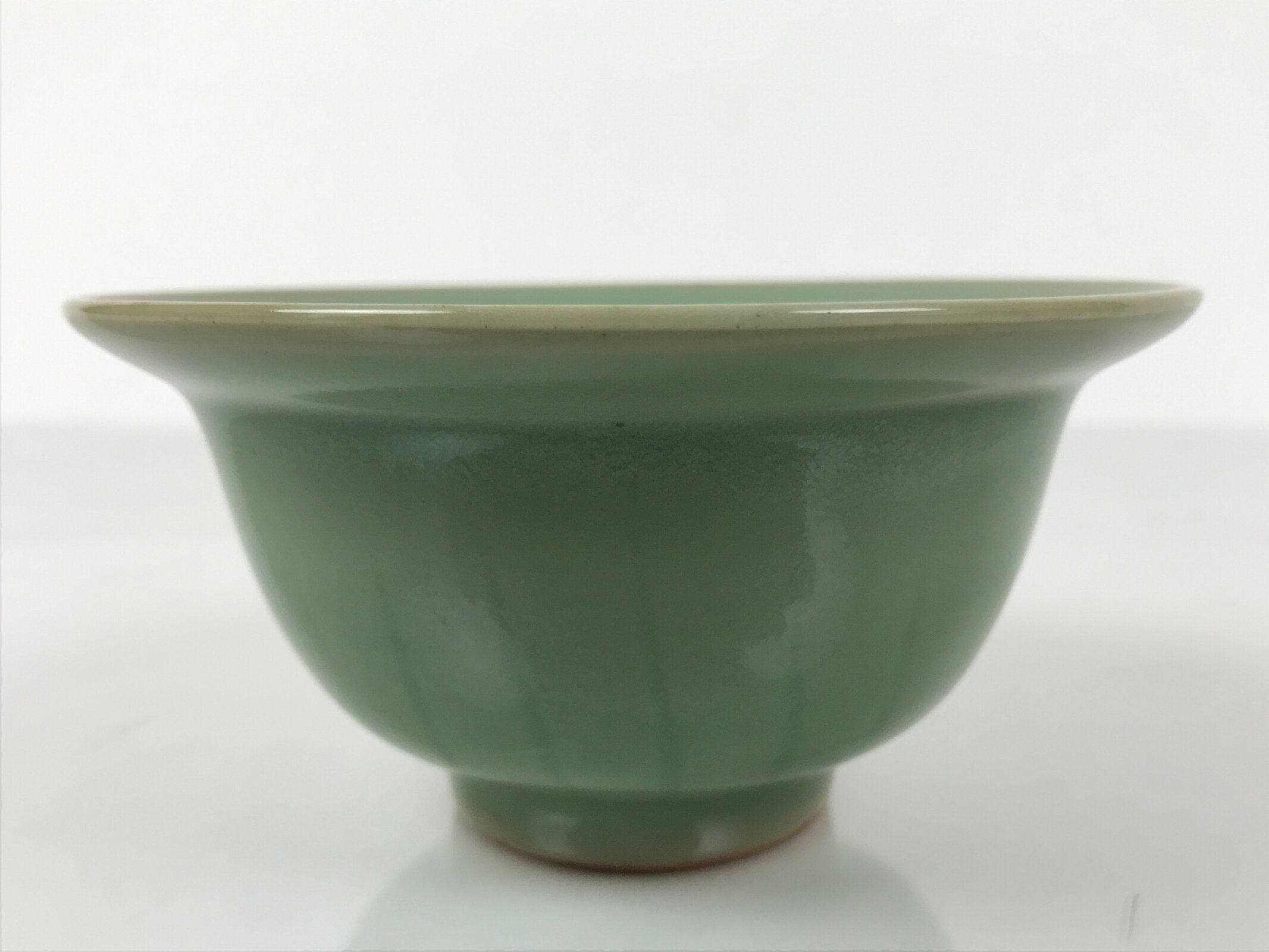 Japanese Ceramic Pottery Small Bowl Vtg Deep Kobachi Celadon Green Kanji Y472