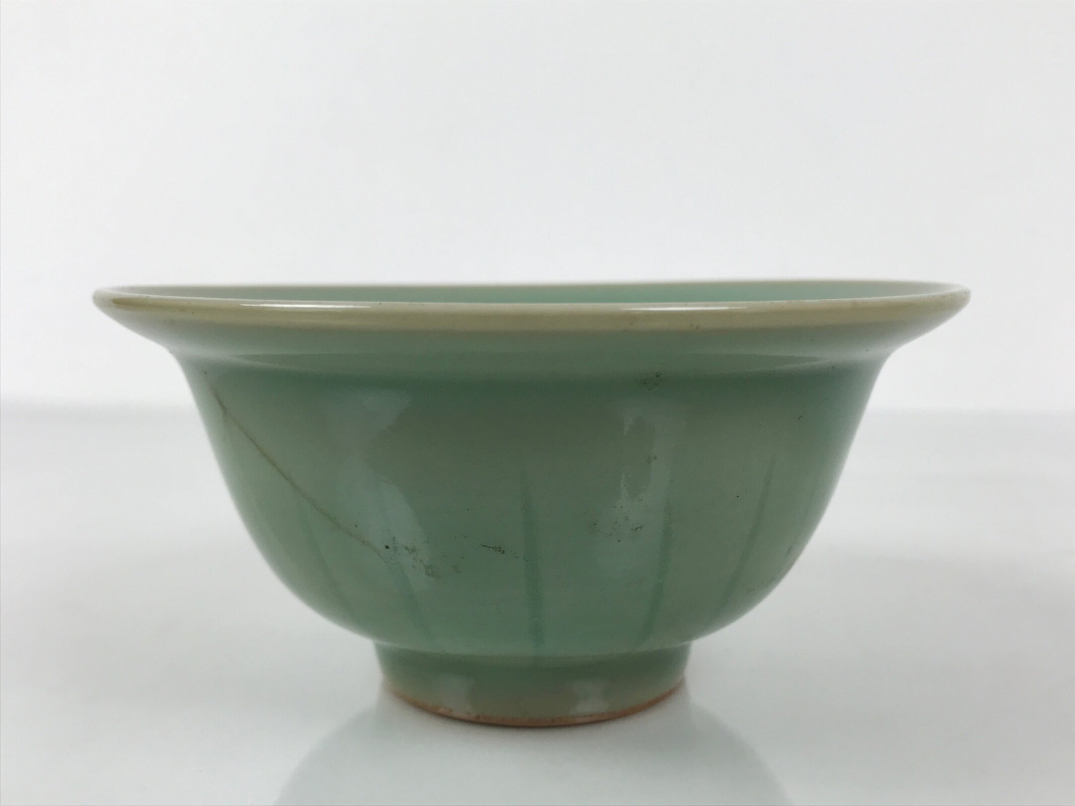 Japanese Ceramic Pottery Small Bowl Vtg Deep Kobachi Celadon Green Kanji Y473