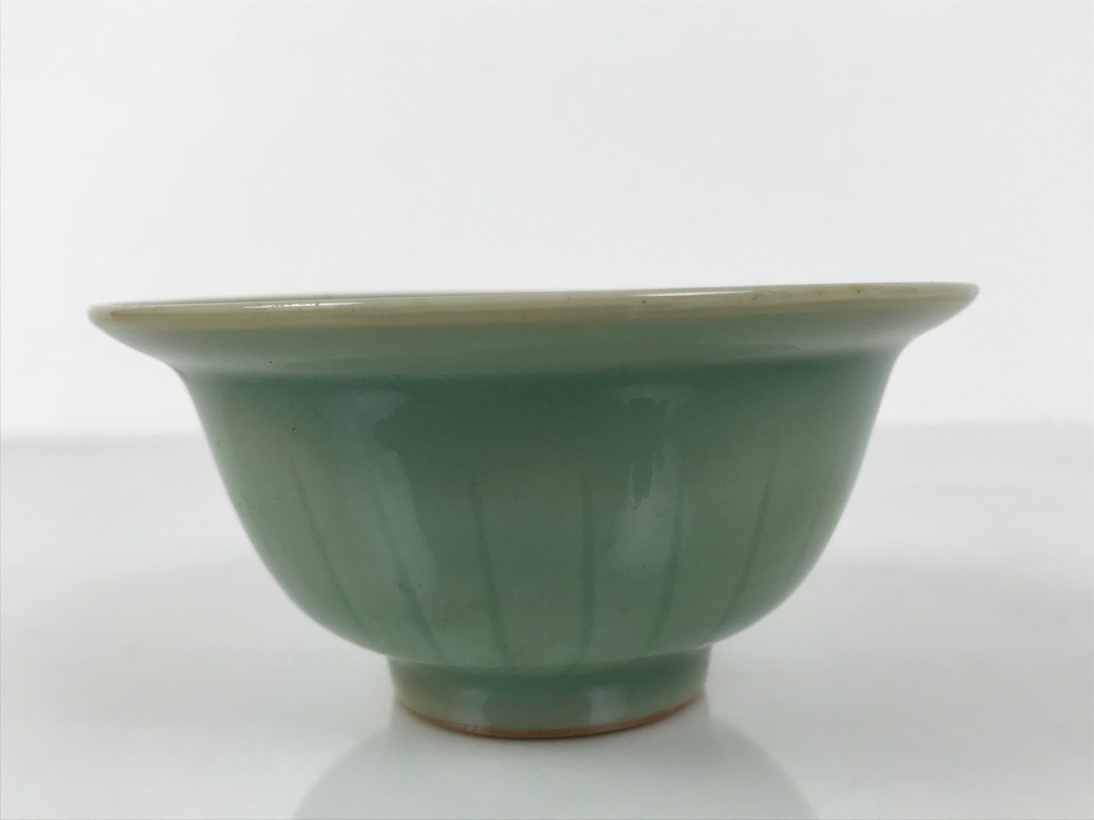 Japanese Ceramic Pottery Small Bowl Vtg Deep Kobachi Celadon Green Kanji Y473