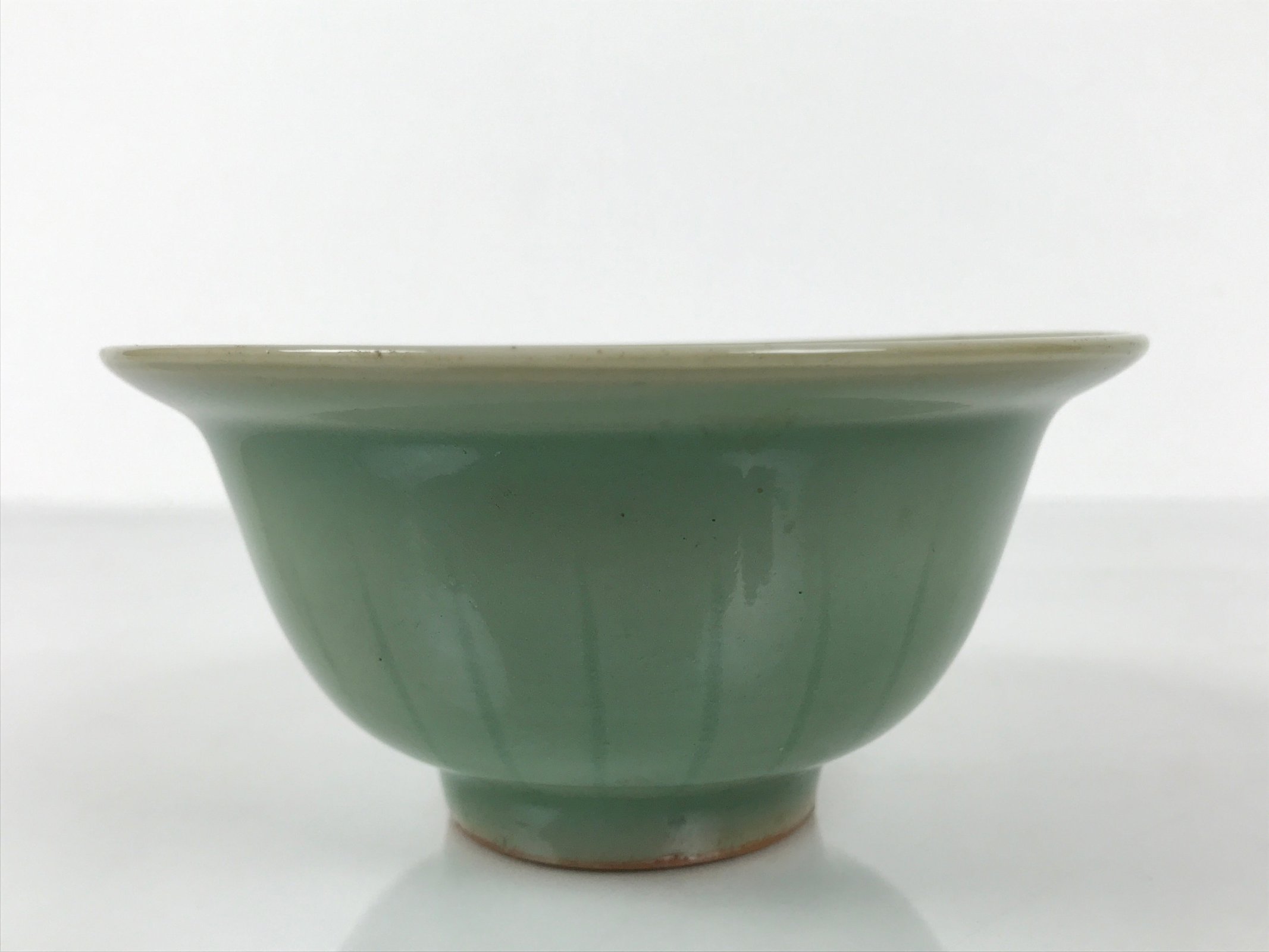 Japanese Ceramic Pottery Small Bowl Vtg Deep Kobachi Celadon Green Kanji Y473