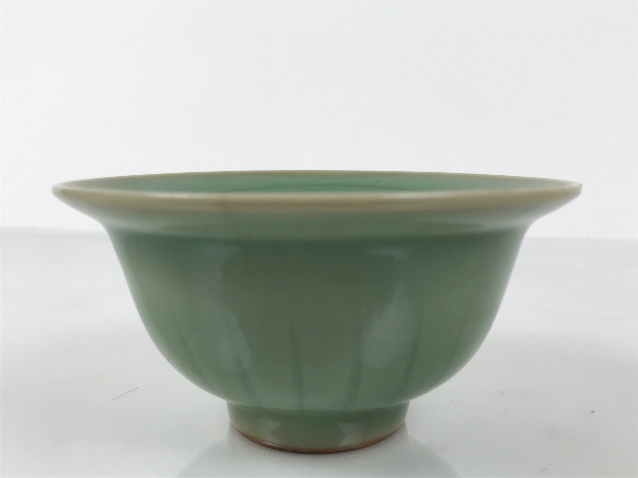 Japanese Ceramic Pottery Small Bowl Vtg Deep Kobachi Celadon Green Kanji Y474