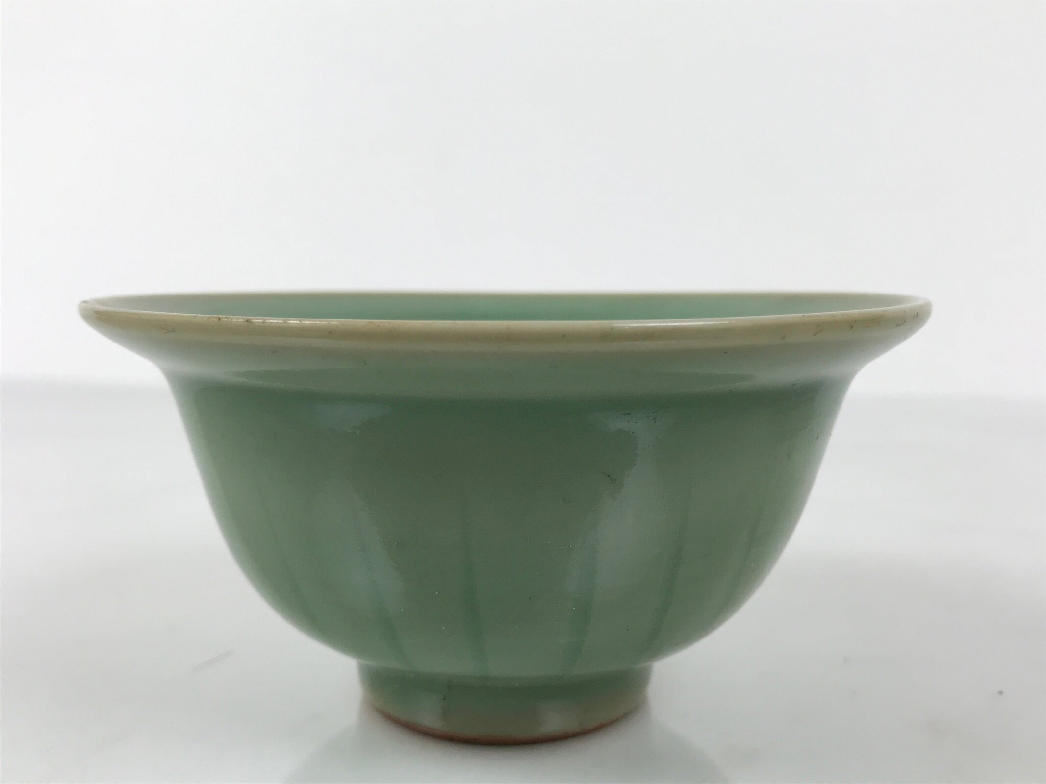 Japanese Ceramic Pottery Small Bowl Vtg Deep Kobachi Celadon Green Kanji Y474