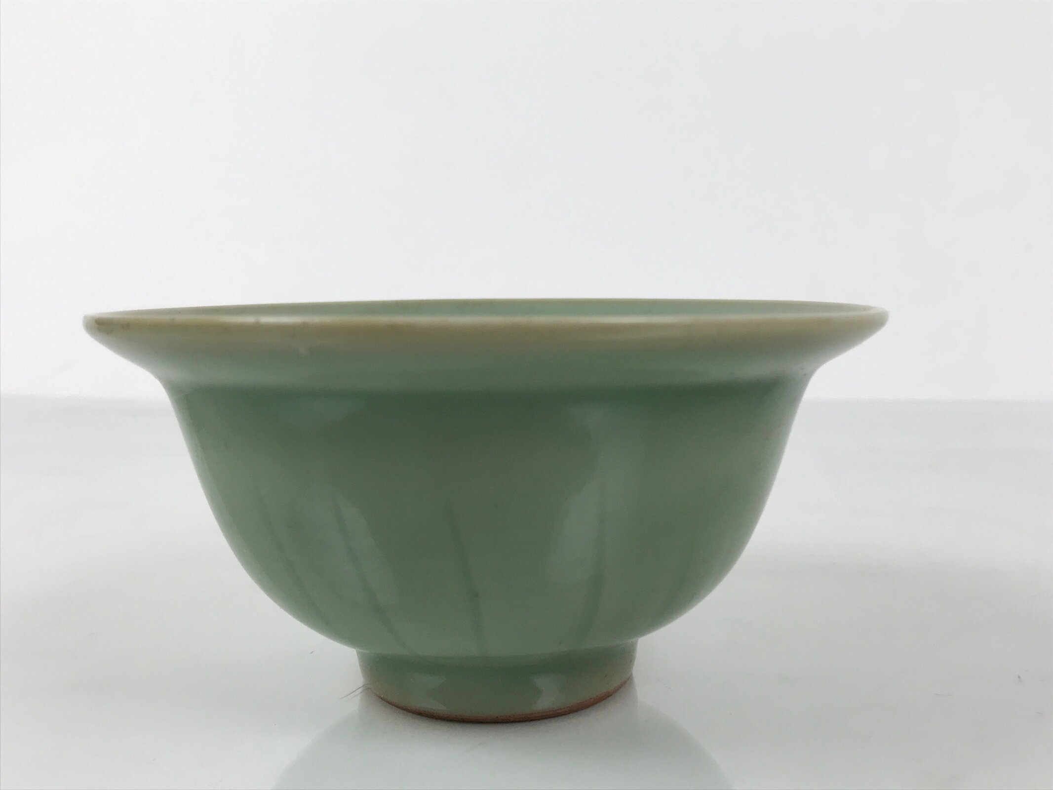 Japanese Ceramic Pottery Small Bowl Vtg Deep Kobachi Celadon Green Kanji Y474