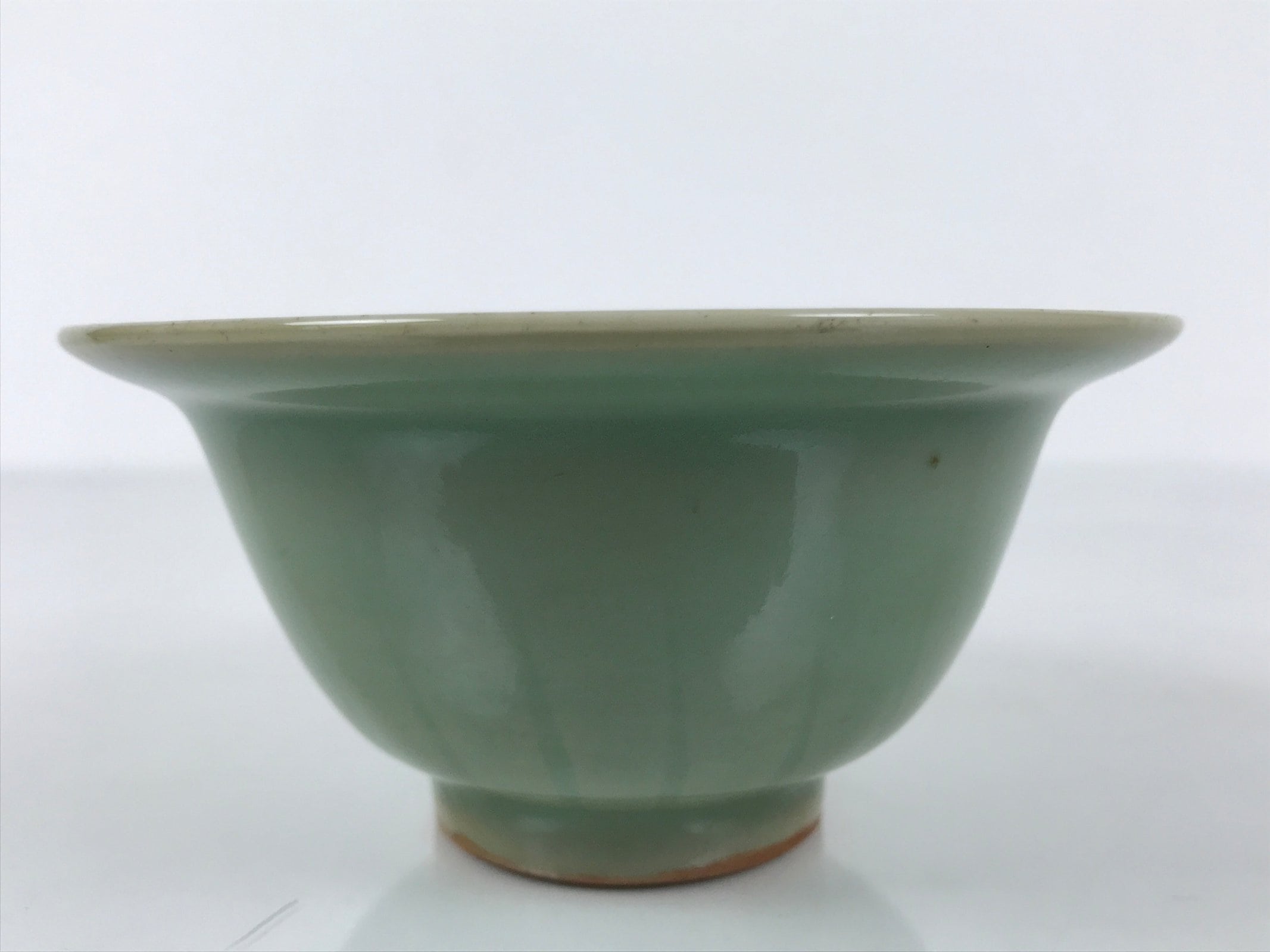 Japanese Ceramic Pottery Small Bowl Vtg Deep Kobachi Celadon Green Kanji Y476
