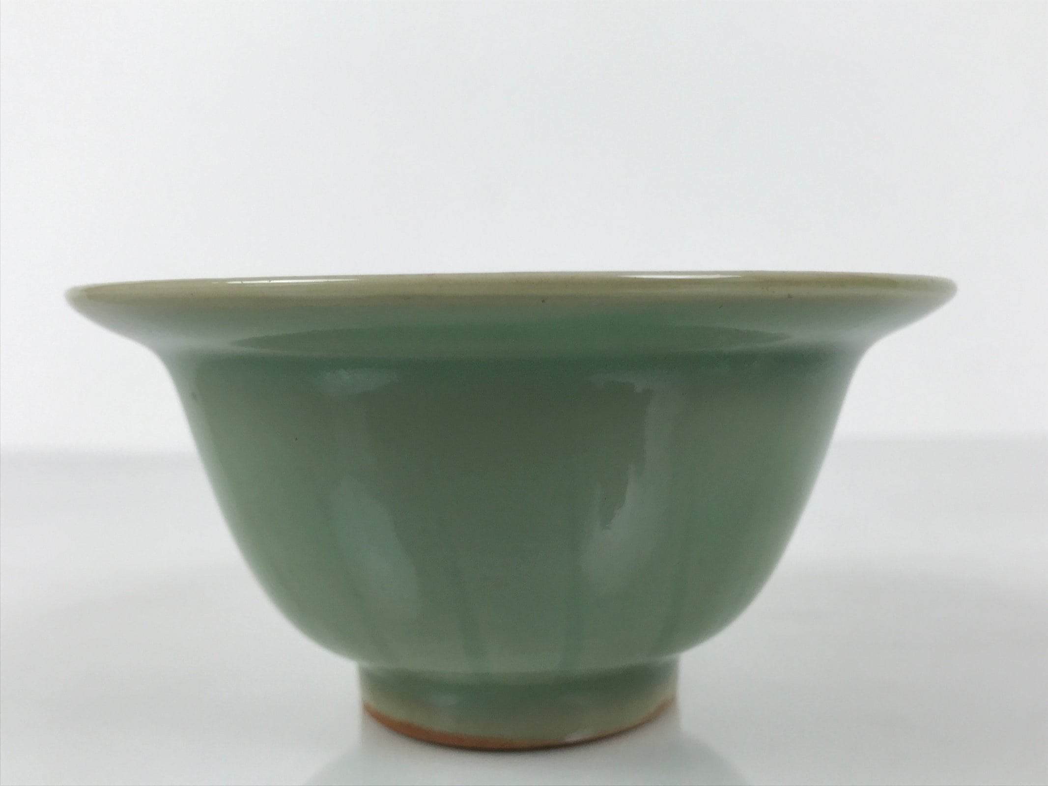 Japanese Ceramic Pottery Small Bowl Vtg Deep Kobachi Celadon Green Kanji Y476