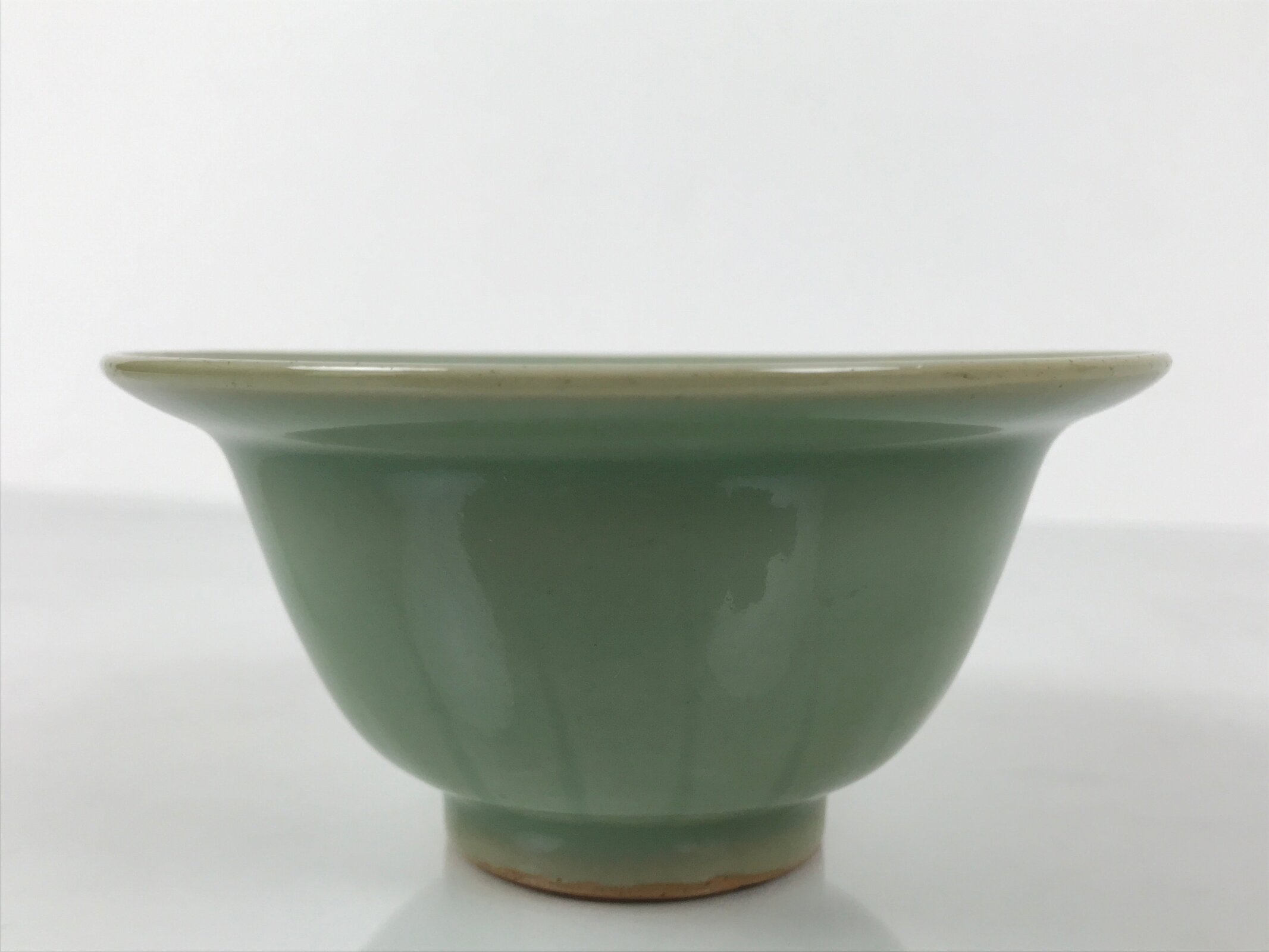 Japanese Ceramic Pottery Small Bowl Vtg Deep Kobachi Celadon Green Kanji Y476