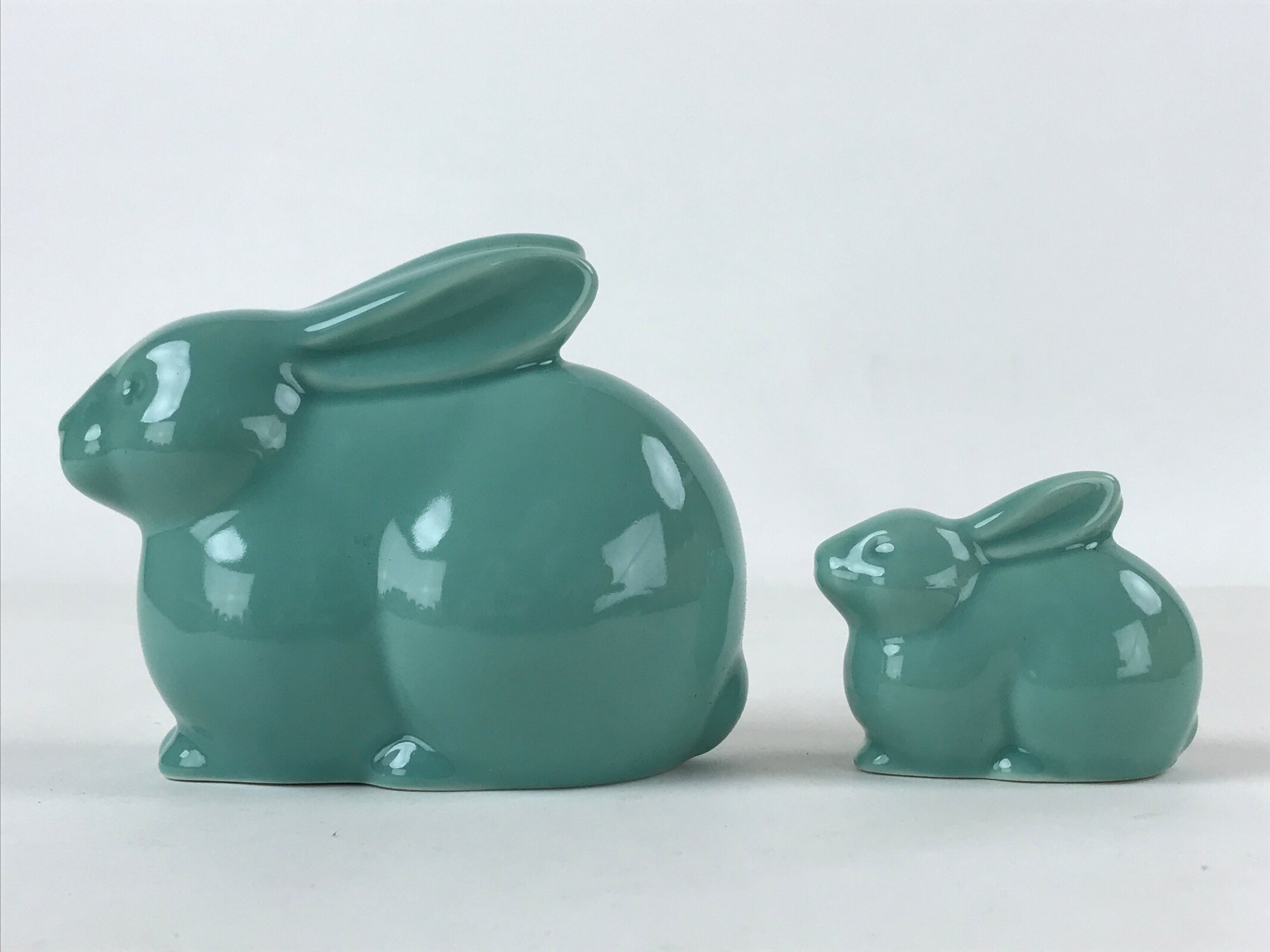 Japanese Ceramic Rabbit Doll Green Set Folding Screen Zodiac Decoration PX714