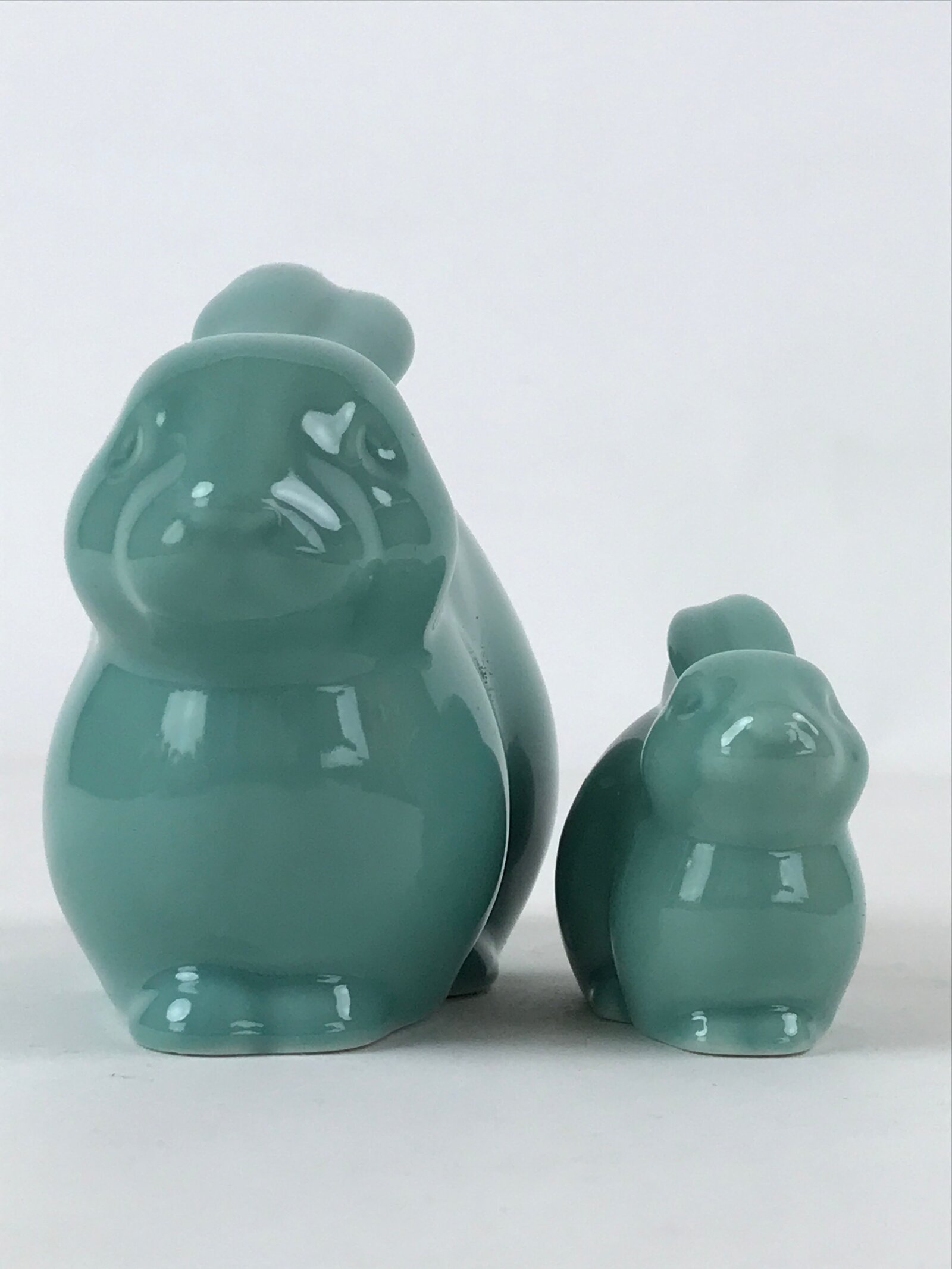 Japanese Ceramic Rabbit Doll Green Set Folding Screen Zodiac Decoration PX714