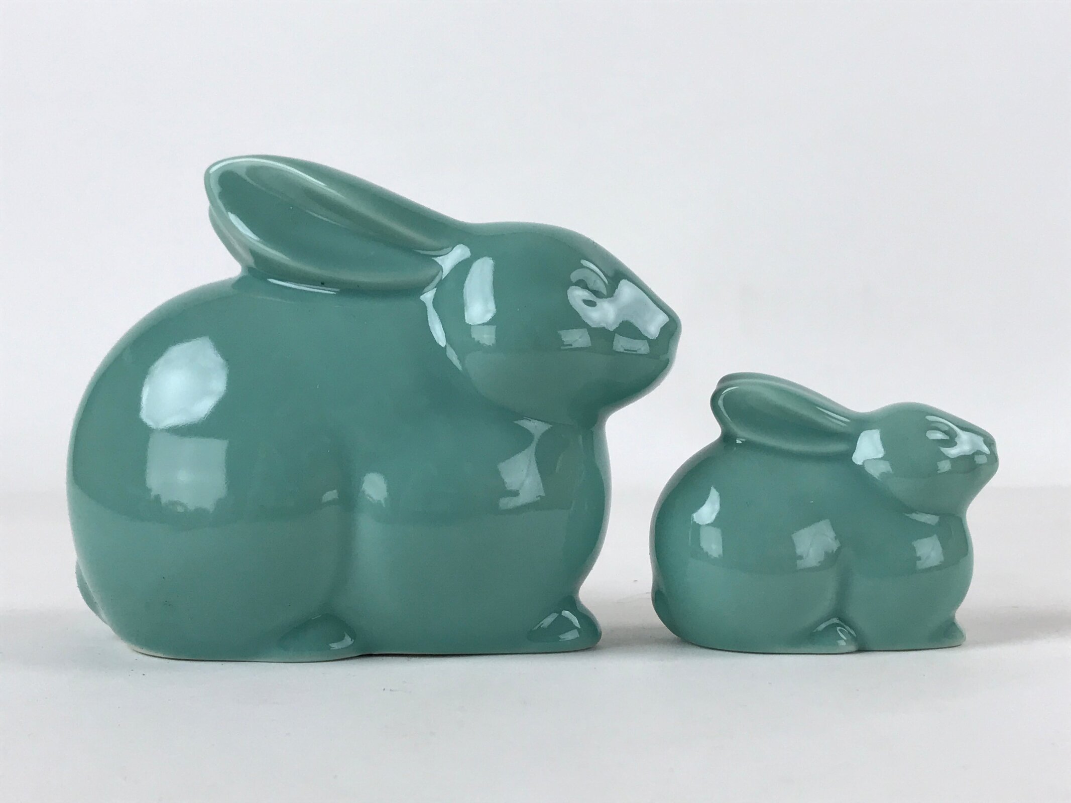 Japanese Ceramic Rabbit Doll Green Set Folding Screen Zodiac Decoration PX714