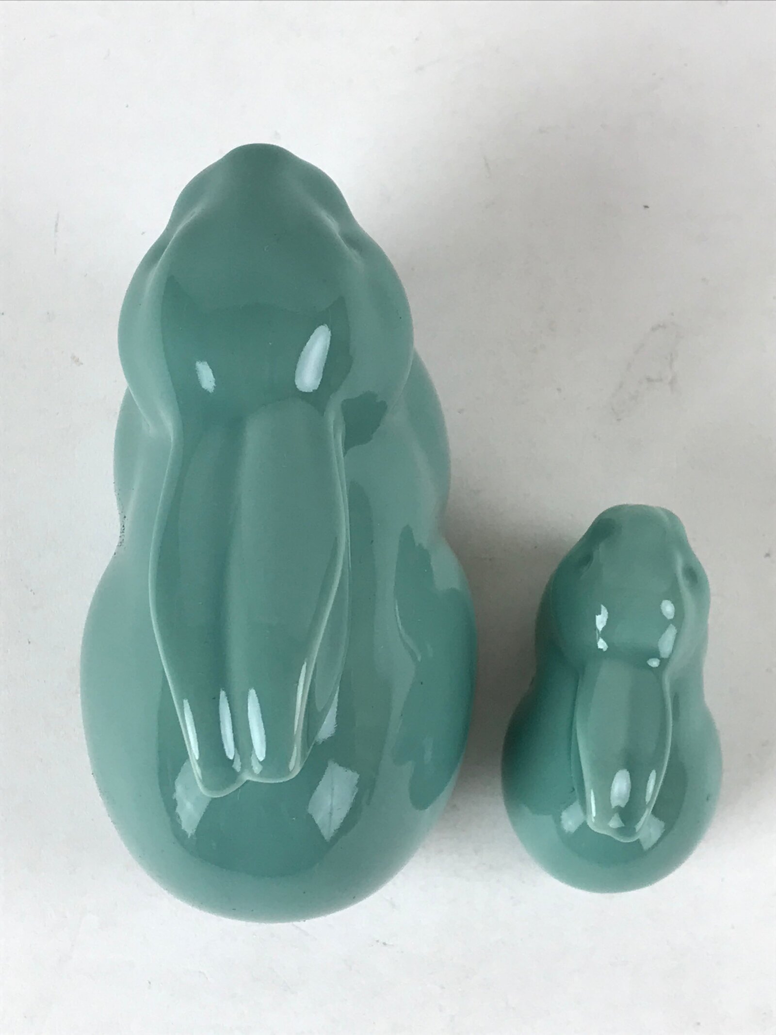 Japanese Ceramic Rabbit Doll Green Set Folding Screen Zodiac Decoration PX714