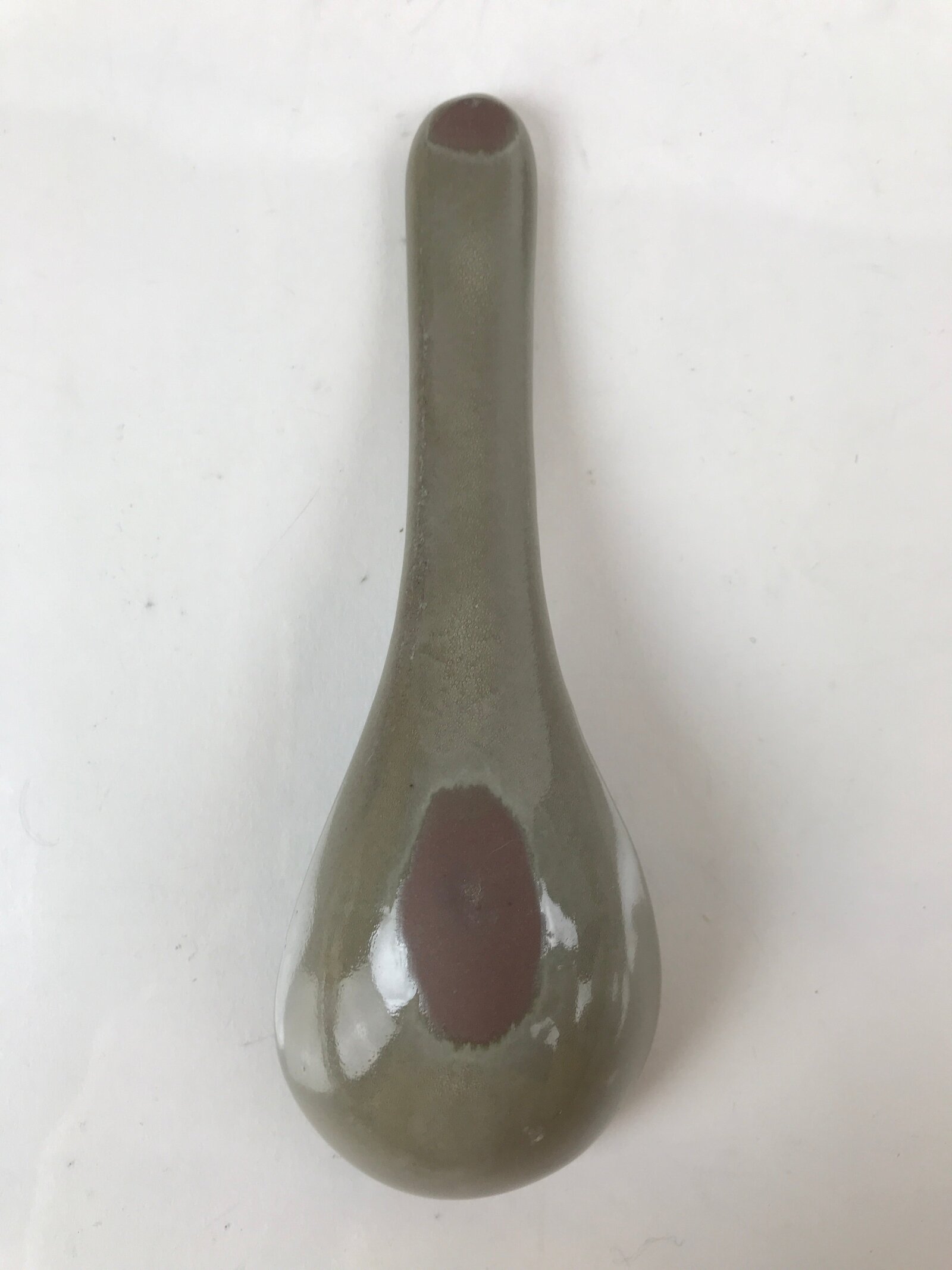 Japanese Ceramic Renge Spoon W/Stand Vtg Nabe Ramen Noodle Soup Gray PY877