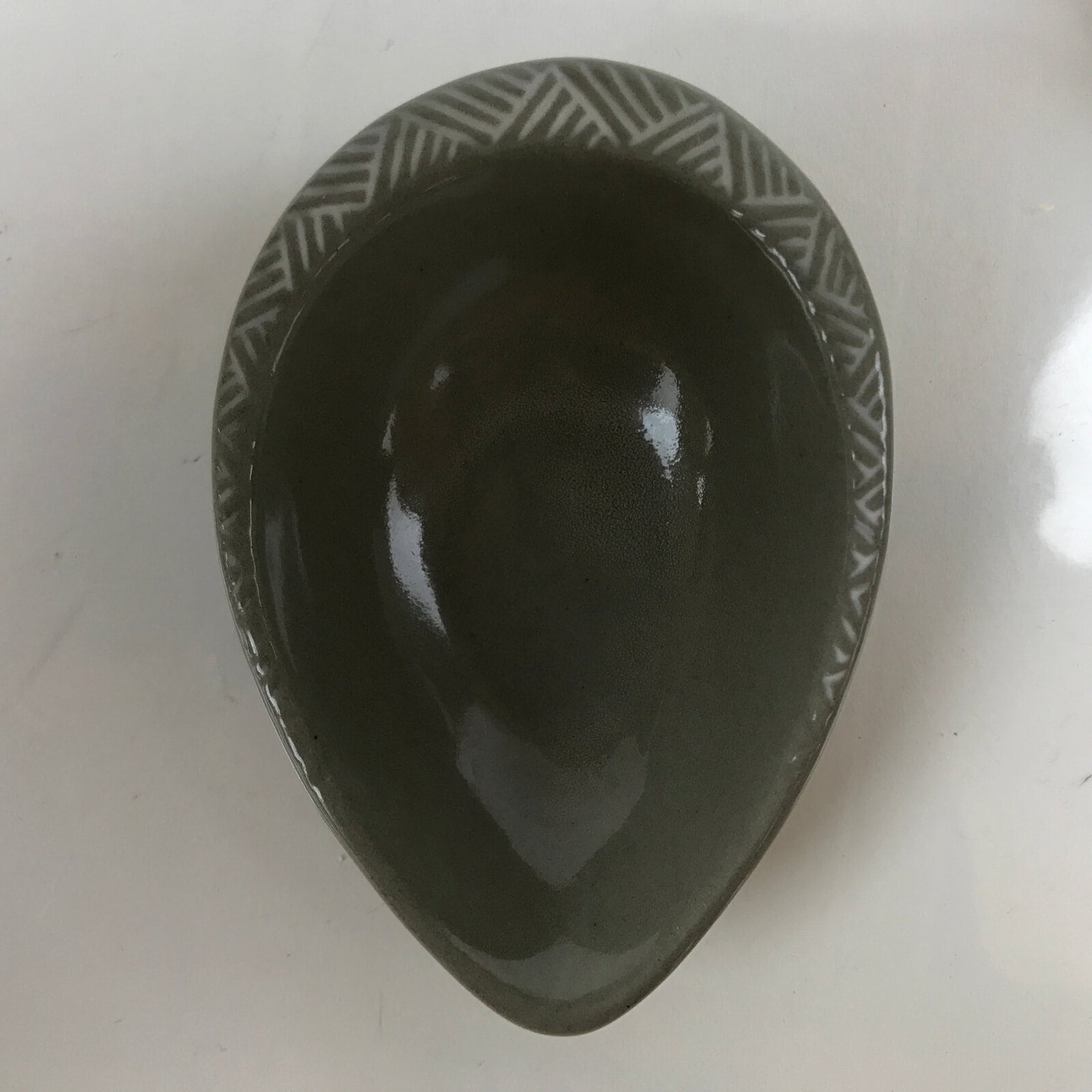 Japanese Ceramic Renge Spoon W/Stand Vtg Nabe Ramen Noodle Soup Gray PY877