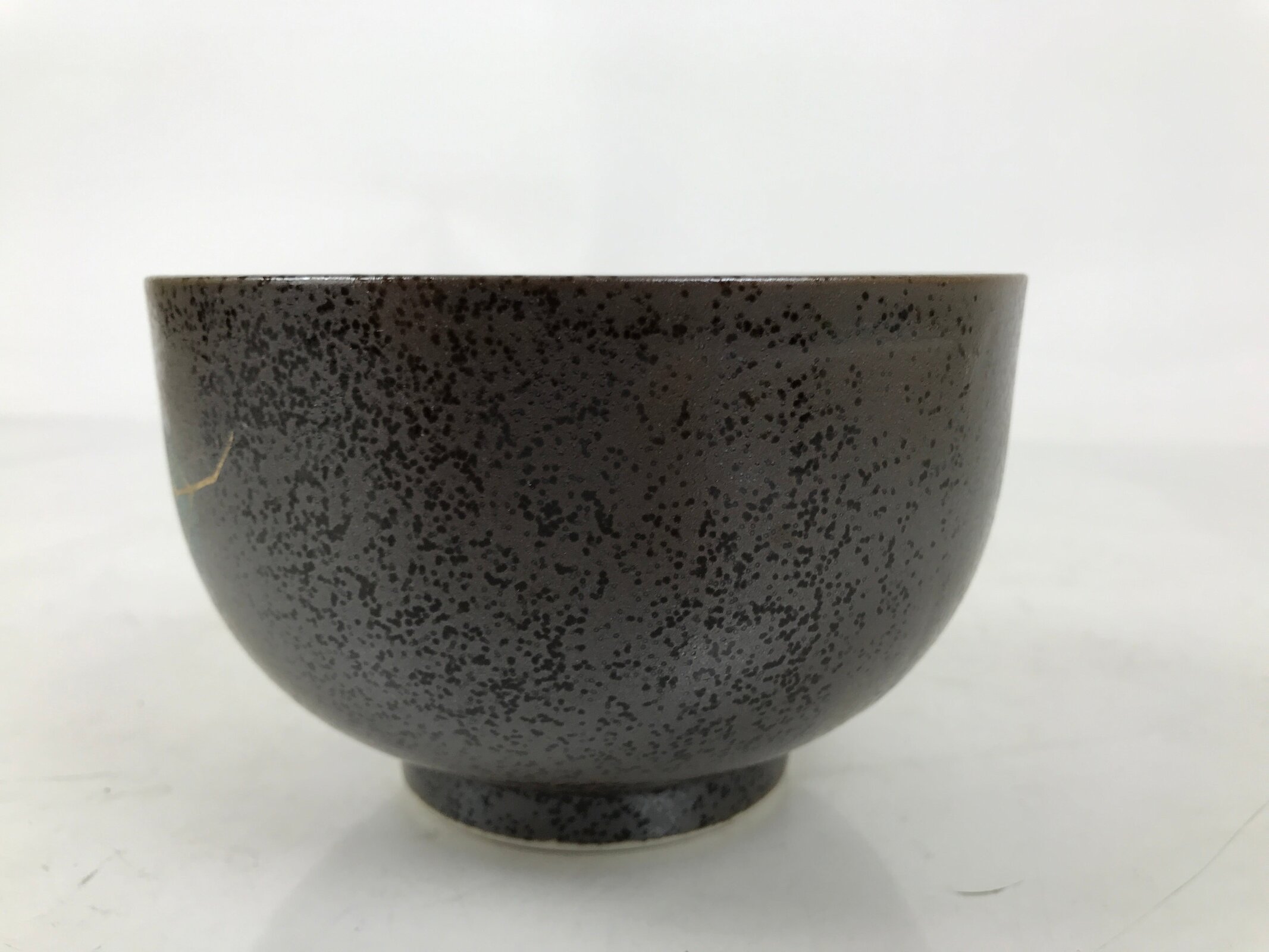 Japanese Ceramic Rice Bowl Donburi Dish Vtg Tenmoku Spot Pattern Leaf Brown Y427