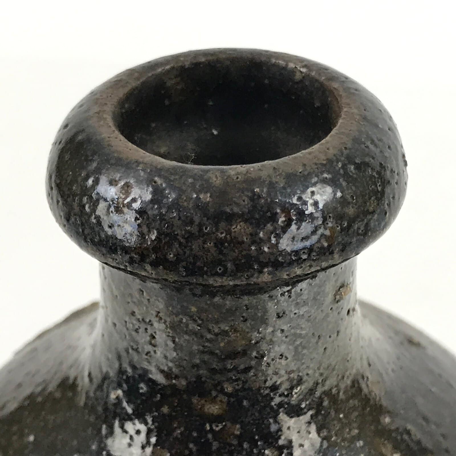 Japanese Ceramic Sake Bottle Kayoi-Tokkuri Vtg Beige Kanji Dark Brown TS742