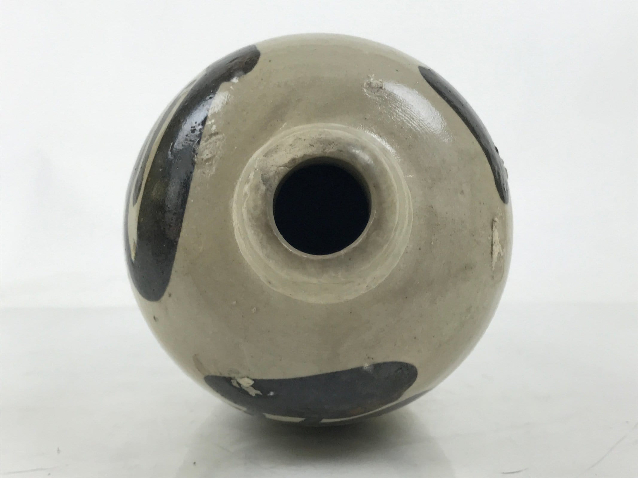 Japanese Ceramic Sake Bottle Kayoi-Tokkuri Vtg Gray Black Kanji TS788