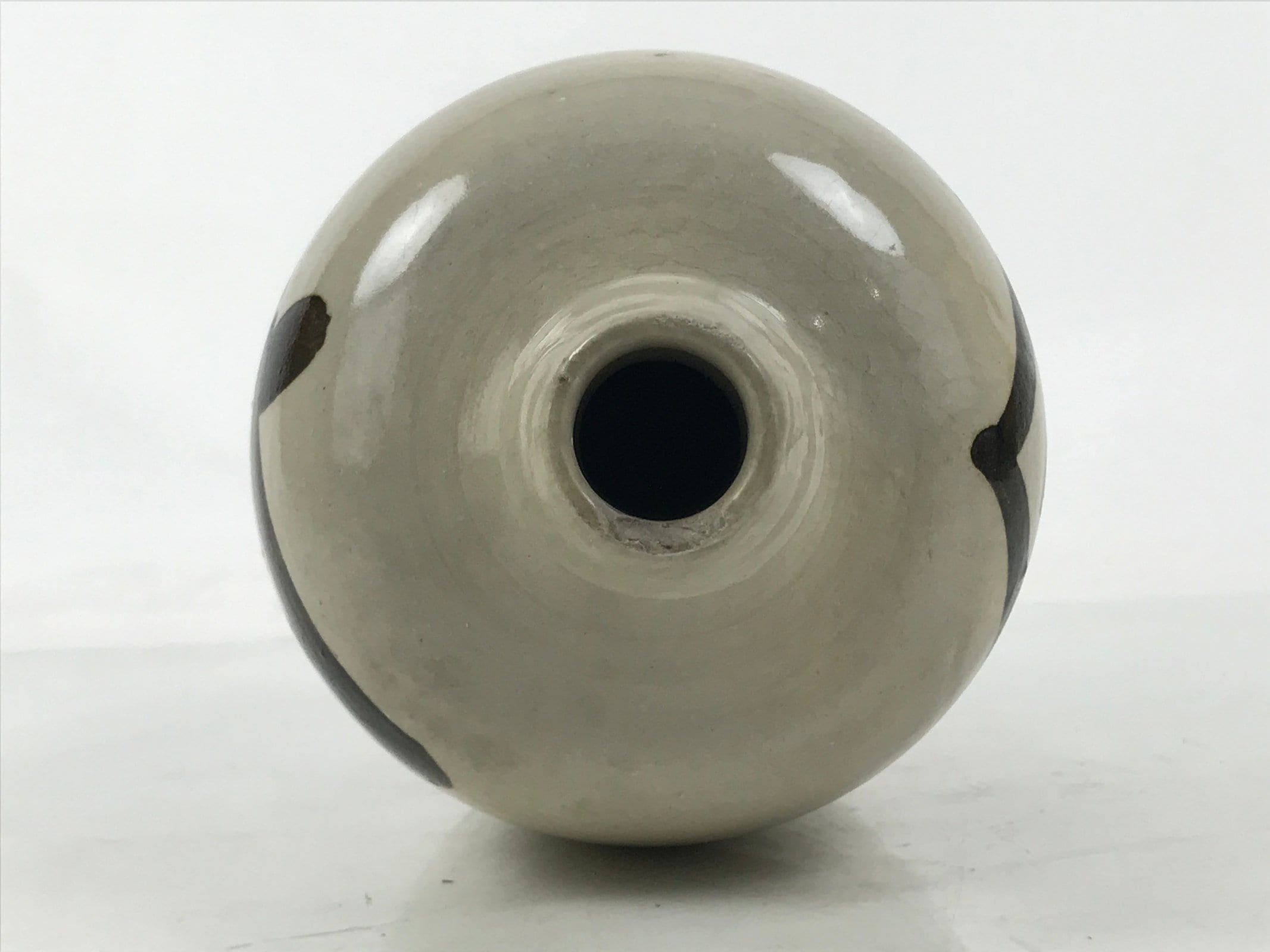 Japanese Ceramic Sake Bottle Kayoi-Tokkuri Vtg Gray Black Kanji TS789