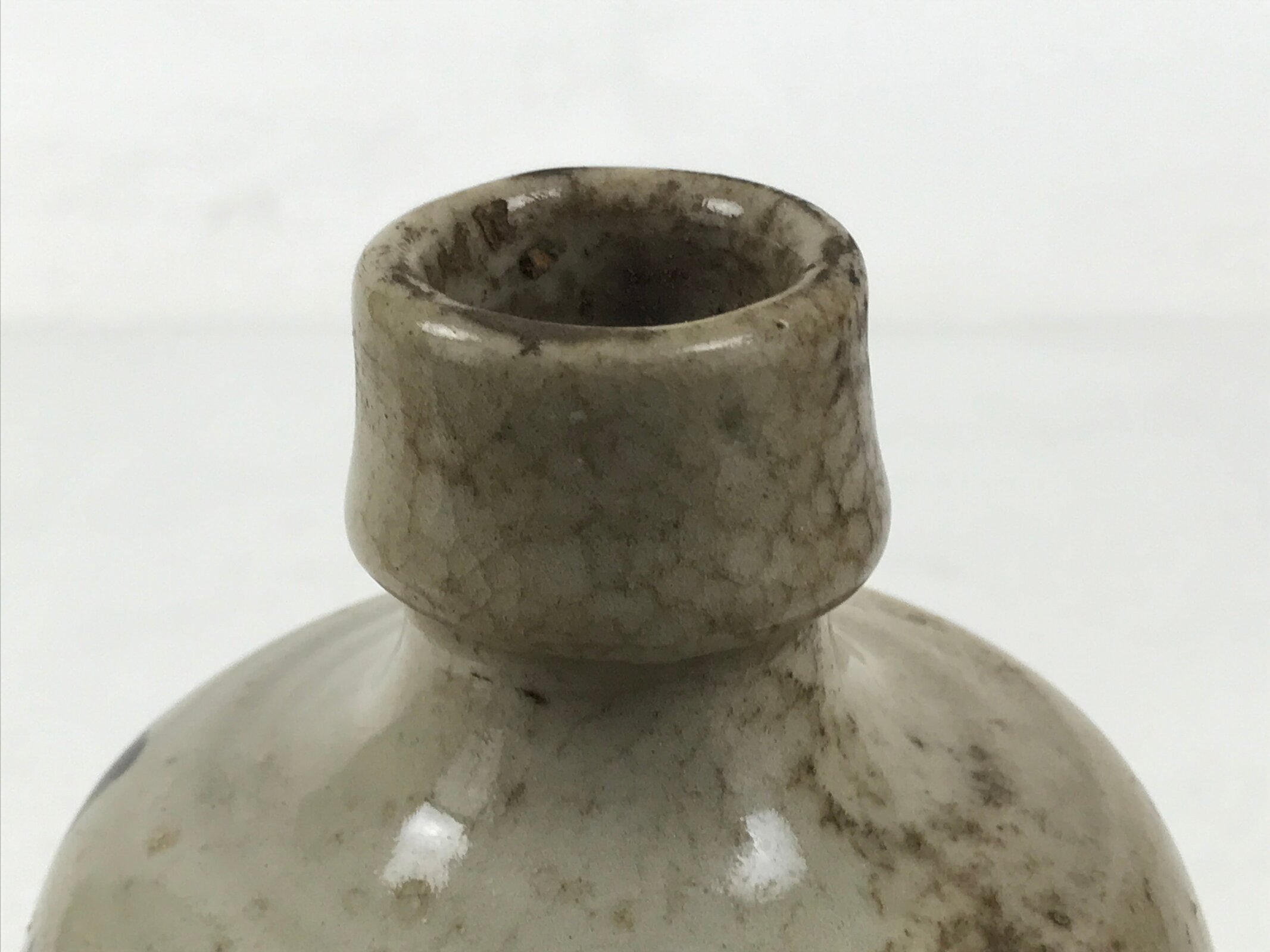 Japanese Ceramic Sake Bottle Kayoi-Tokkuri Vtg Gray Black Kanji TS793