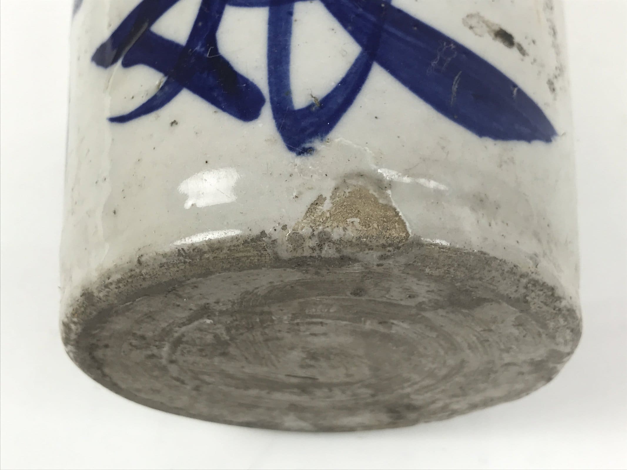 Japanese Ceramic Sake Bottle Kayoi-Tokkuri Vtg Gray Blue Kanji Toyokawa TS909