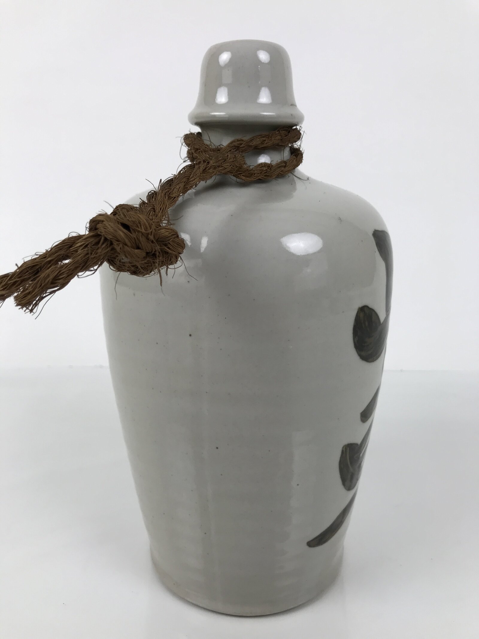 Japanese Ceramic Sake Bottle Kayoi-Tokkuri Vtg Gray Brown Kanji Sansha TS897