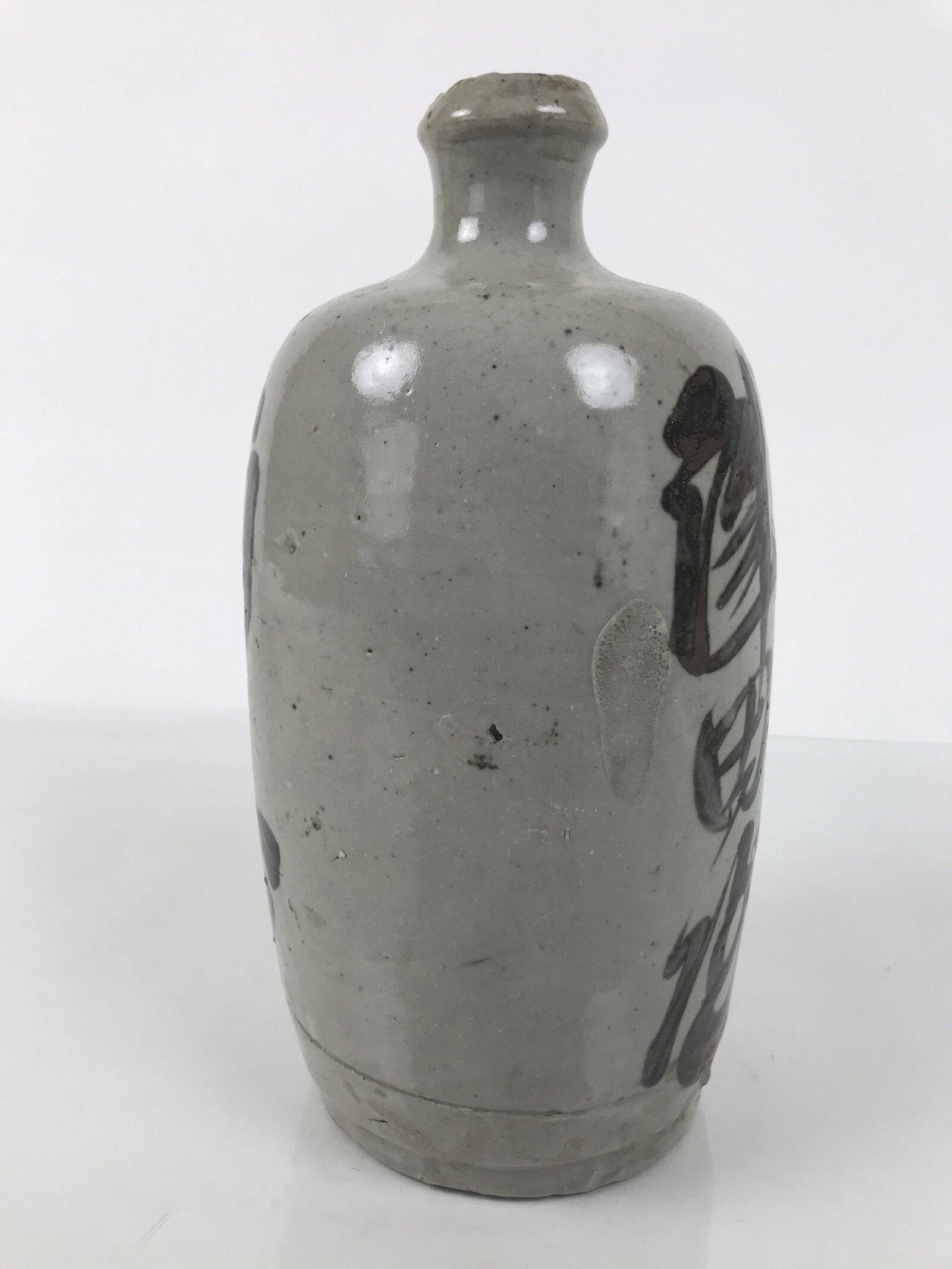Japanese Ceramic Sake Bottle Kayoi-Tokkuri Vtg Gray Brown Kanji Tsudaya TS913