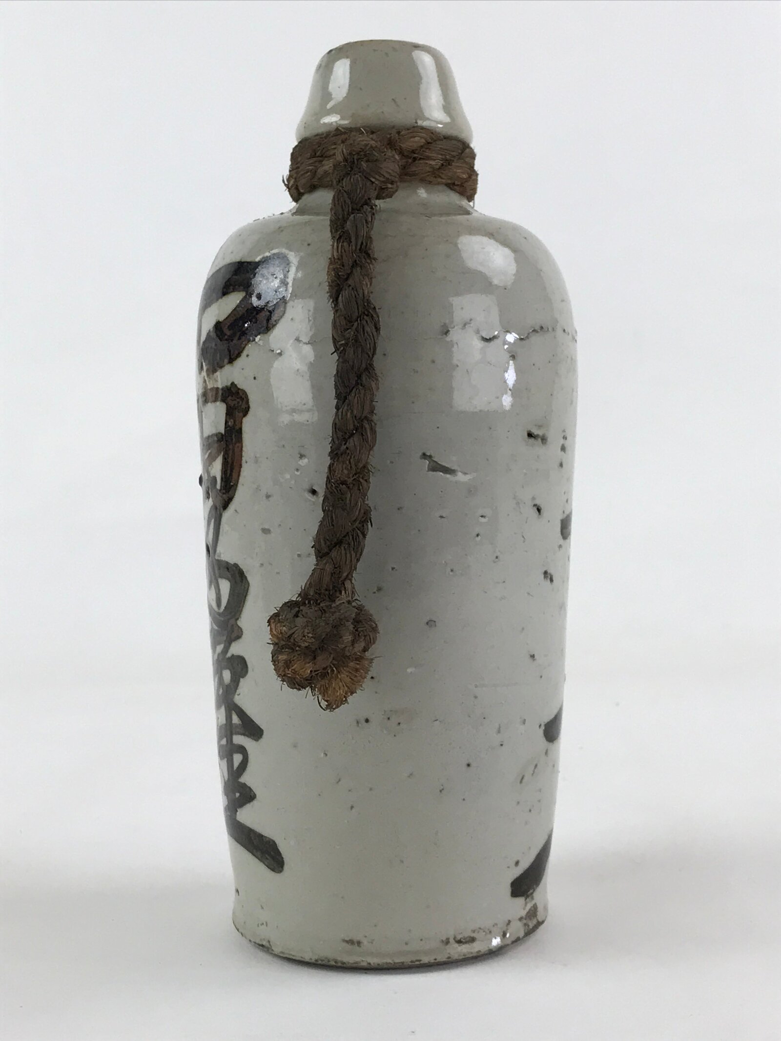 Japanese Ceramic Sake Bottle Kayoi-Tokkuri Vtg Gray Hand-Written Kanji TS557