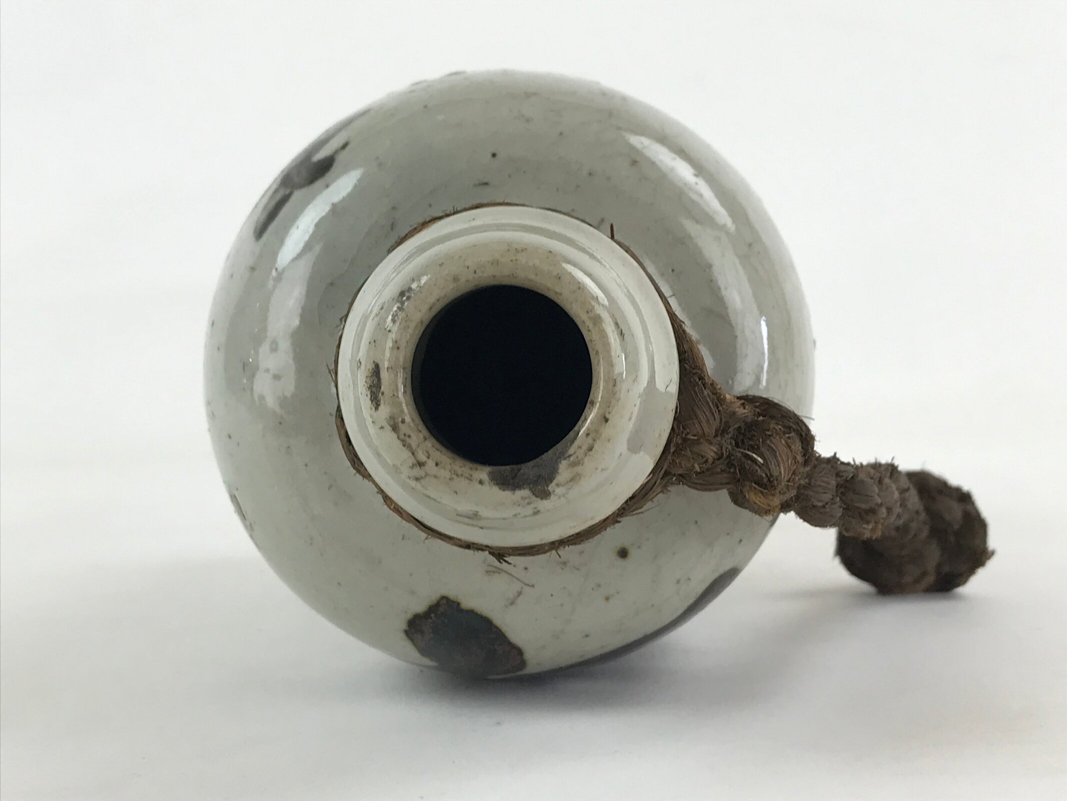 Japanese Ceramic Sake Bottle Kayoi-Tokkuri Vtg Gray Hand-Written Kanji TS557