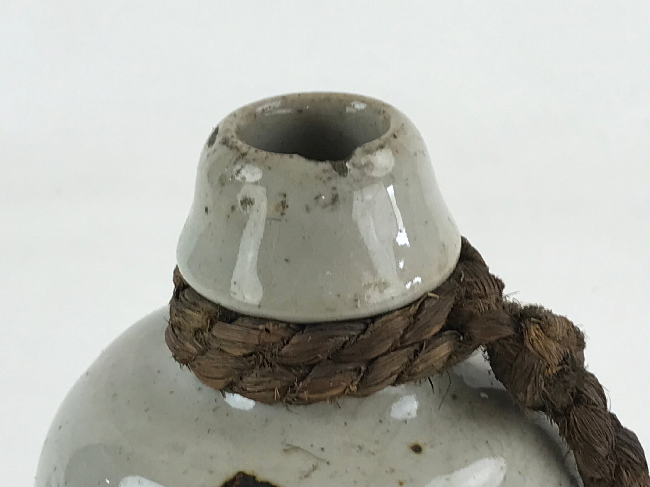 Japanese Ceramic Sake Bottle Kayoi-Tokkuri Vtg Gray Hand-Written Kanji TS557