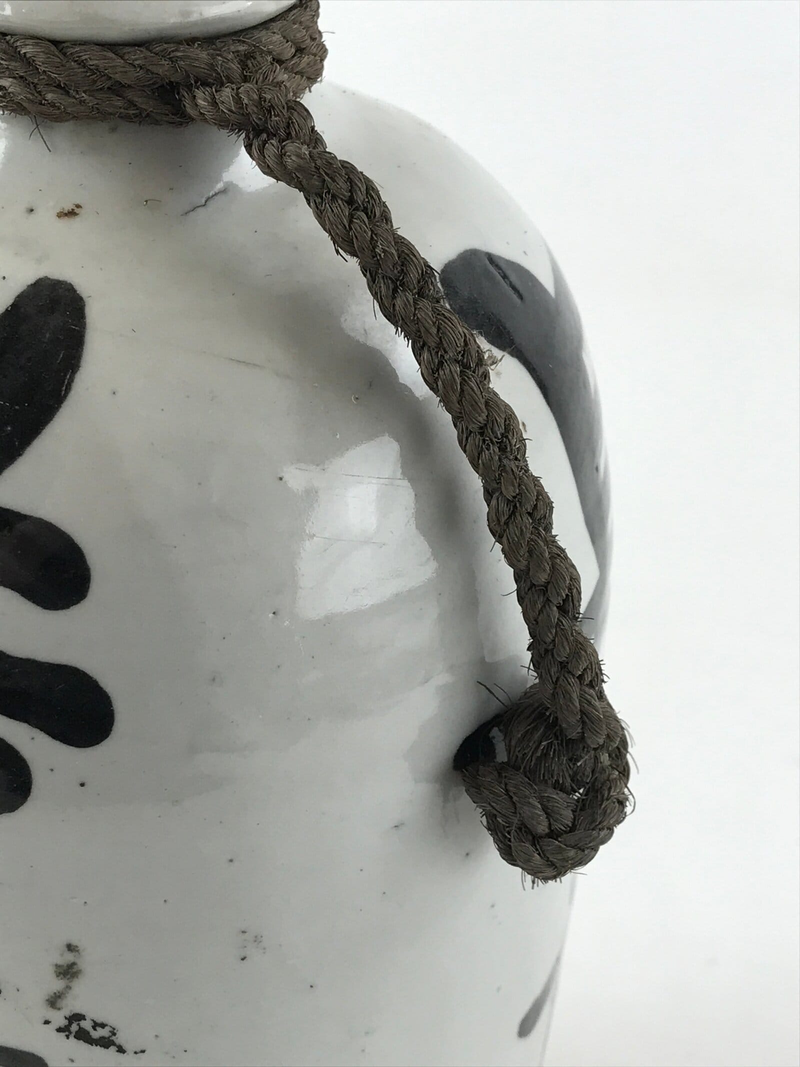 Japanese Ceramic Sake Bottle Kayoi-Tokkuri Vtg Gray Hand-Written Kanji TS558