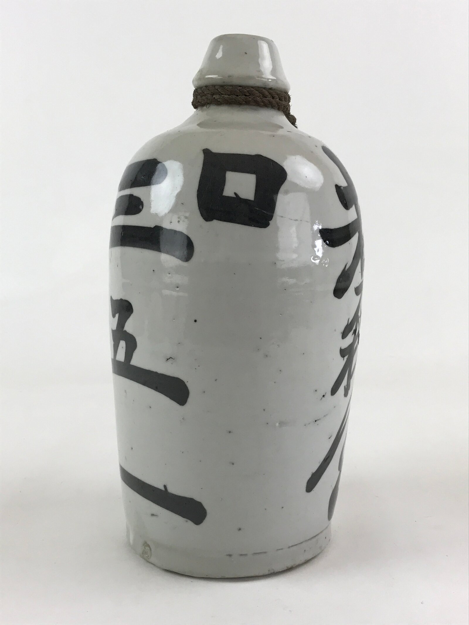 Japanese Ceramic Sake Bottle Kayoi-Tokkuri Vtg Gray Hand-Written Kanji TS558