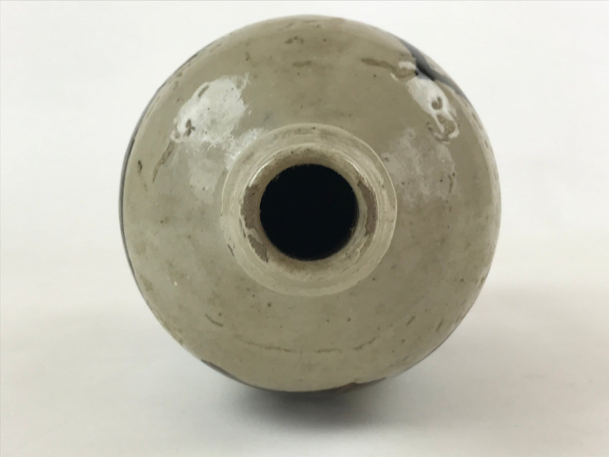 Japanese Ceramic Sake Bottle Kayoi-Tokkuri Vtg Gray Hand-Written Kanji TS576