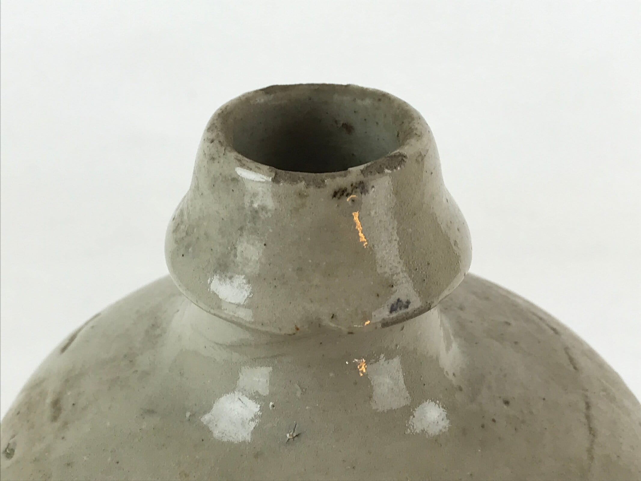 Japanese Ceramic Sake Bottle Kayoi-Tokkuri Vtg Gray Hand-Written Kanji TS576