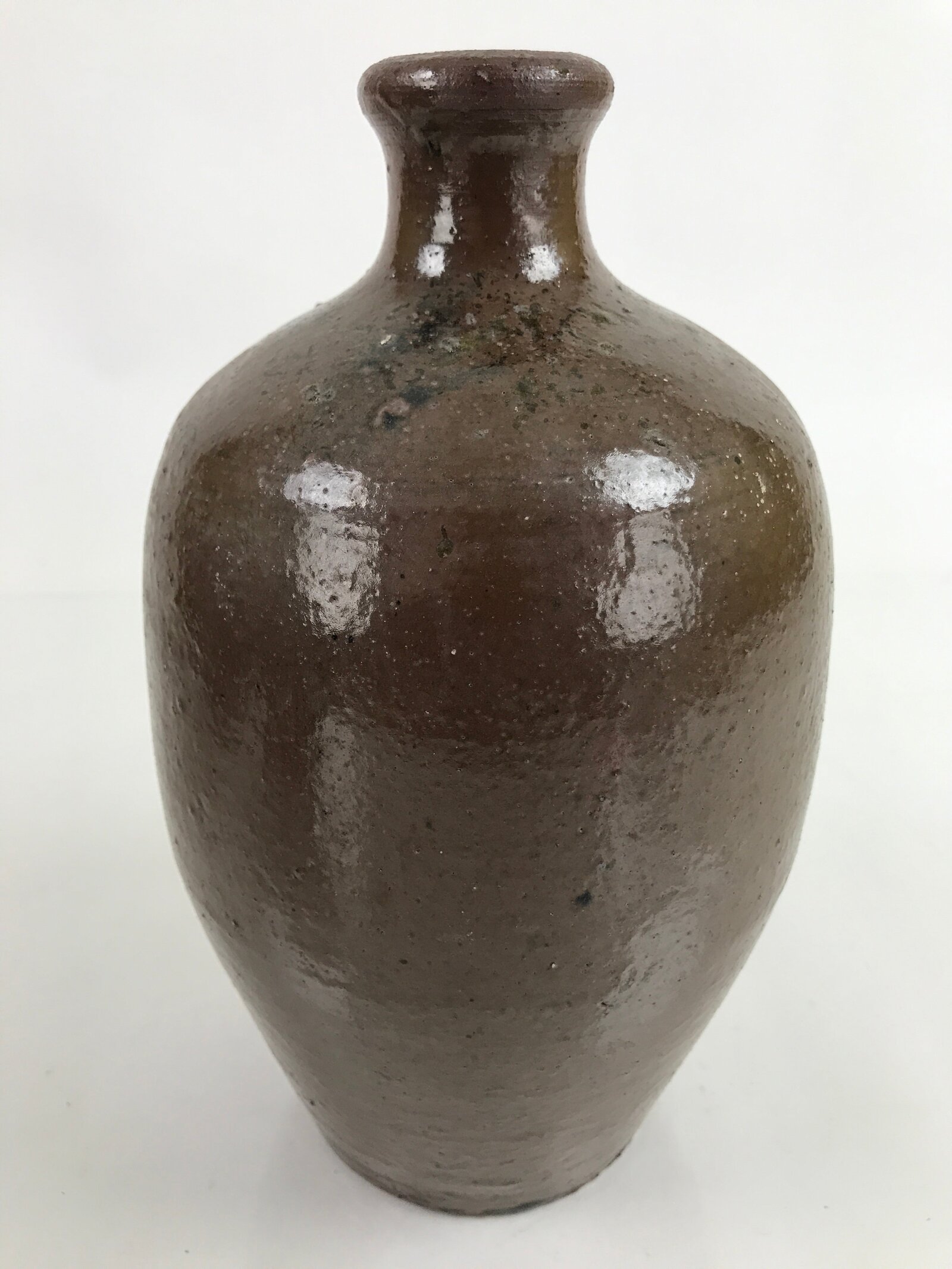 Japanese Ceramic Sake Bottle Kayoi-Tokkuri Vtg Simple Blank Dark Brown TS745