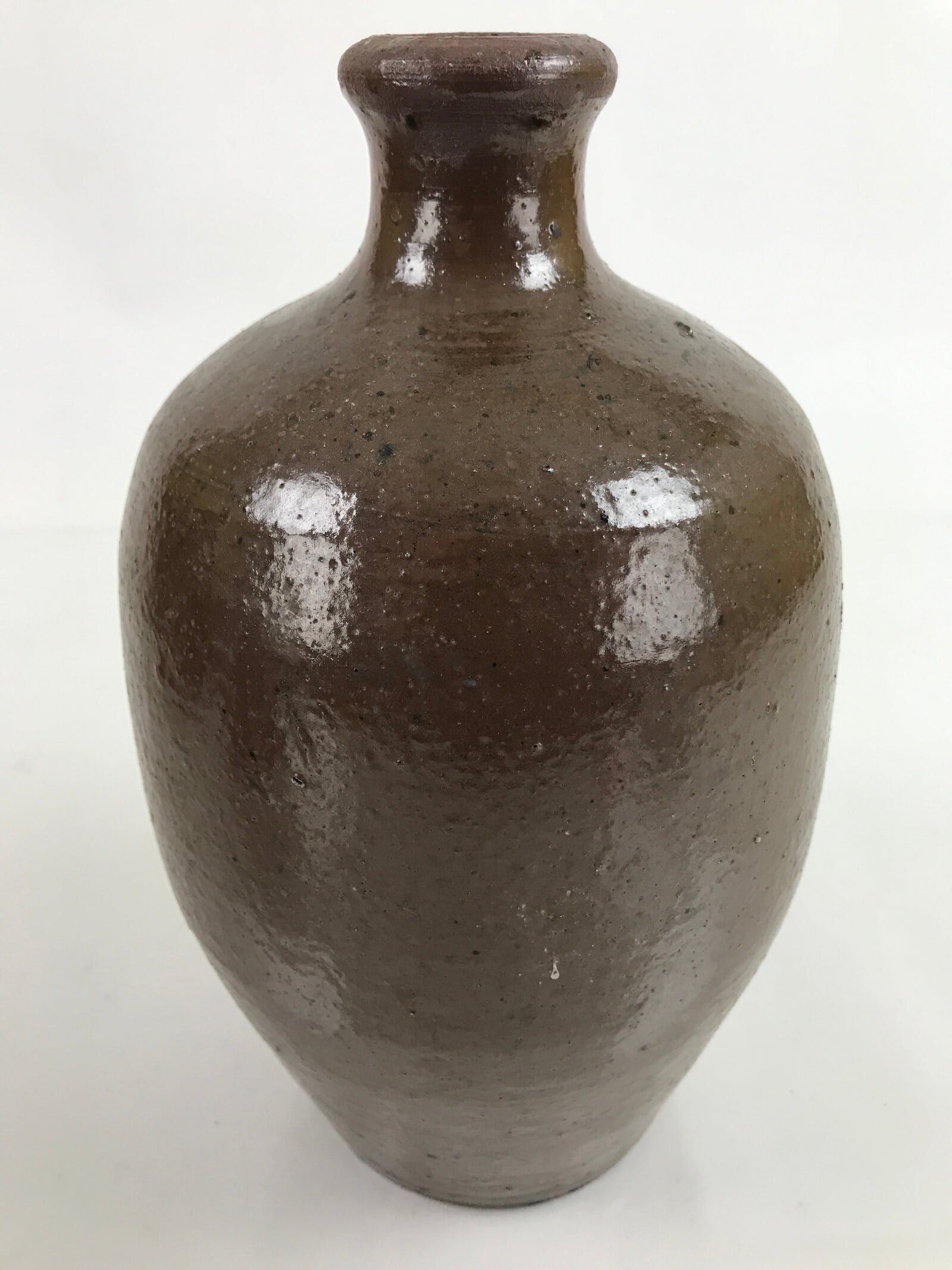 Japanese Ceramic Sake Bottle Kayoi-Tokkuri Vtg Simple Blank Dark Brown TS745